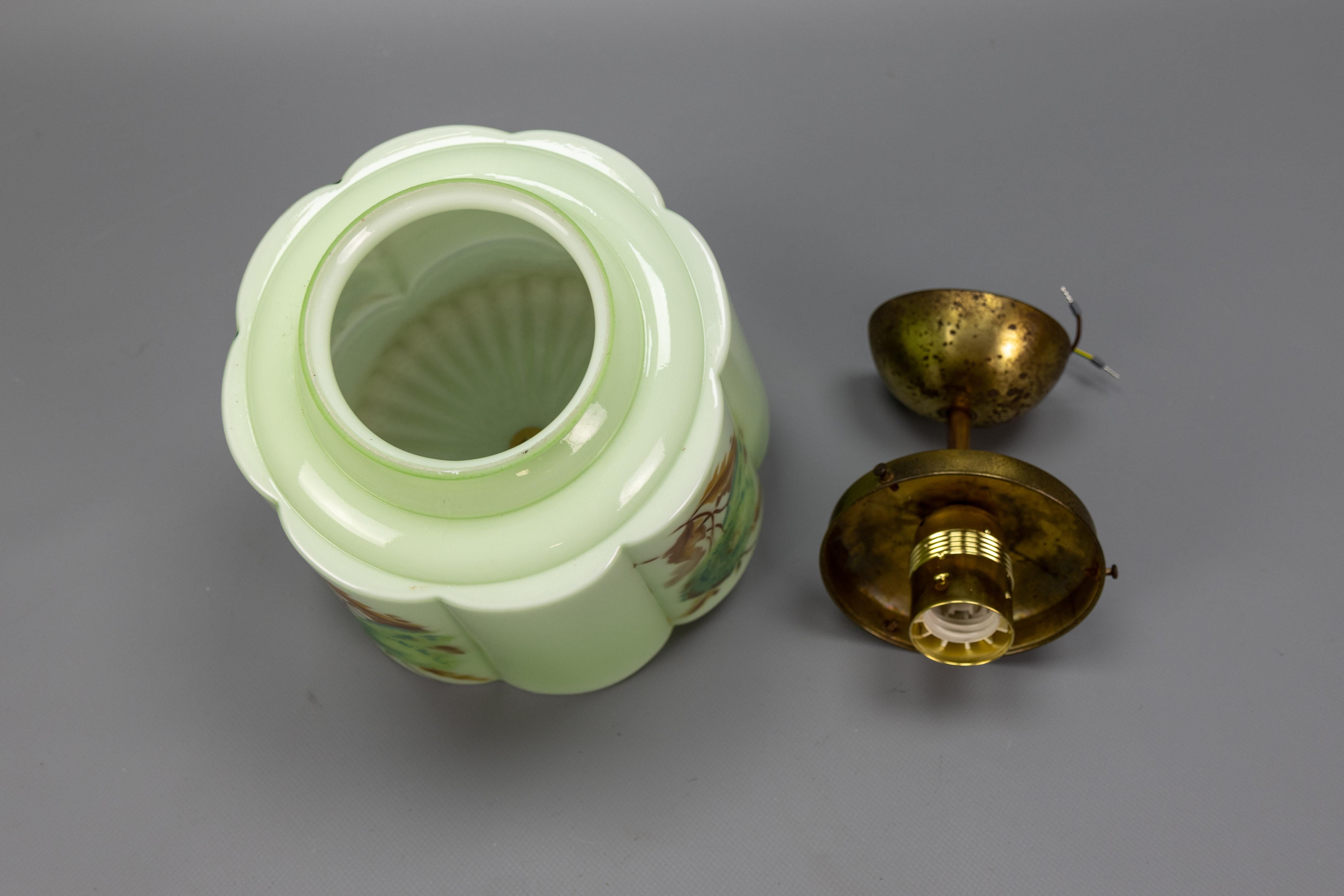 Art Deco Green and Brown Glass Floral Design Pendant Light, Germany, 1930s For Sale 13