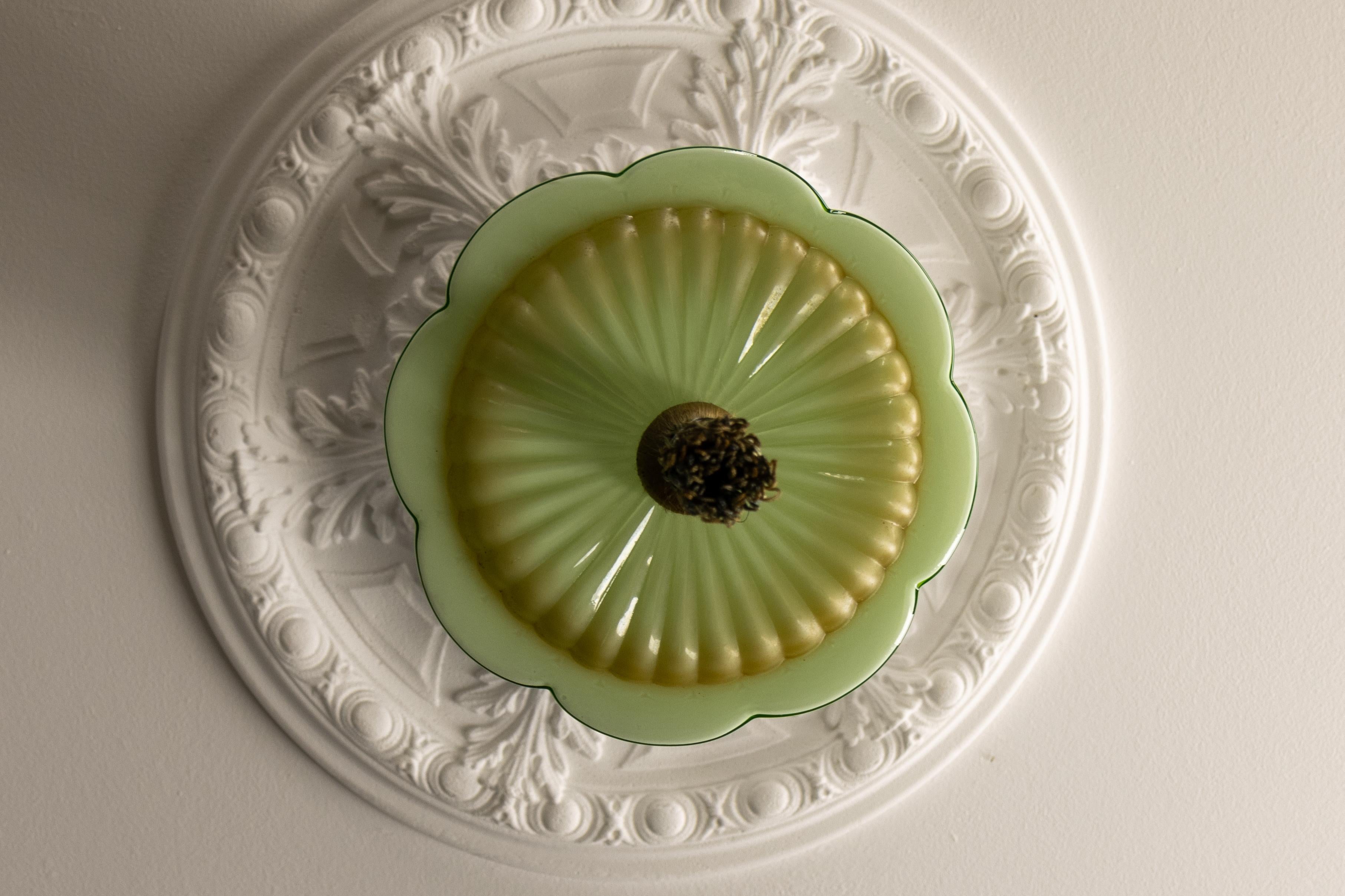 Mid-20th Century Art Deco Green and Brown Glass Floral Design Pendant Light, Germany, 1930s For Sale