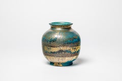 vaso in ceramica art déco verde e oro di Lucien Brisdoux 1940 decorazione