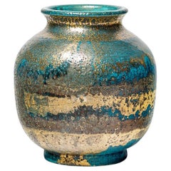 art deco green and gold ceramic vase by Lucien Brisdoux 1940 decoration