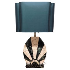 Art Deco Green and Pink Marble Lamp with New Silk Custom Shade