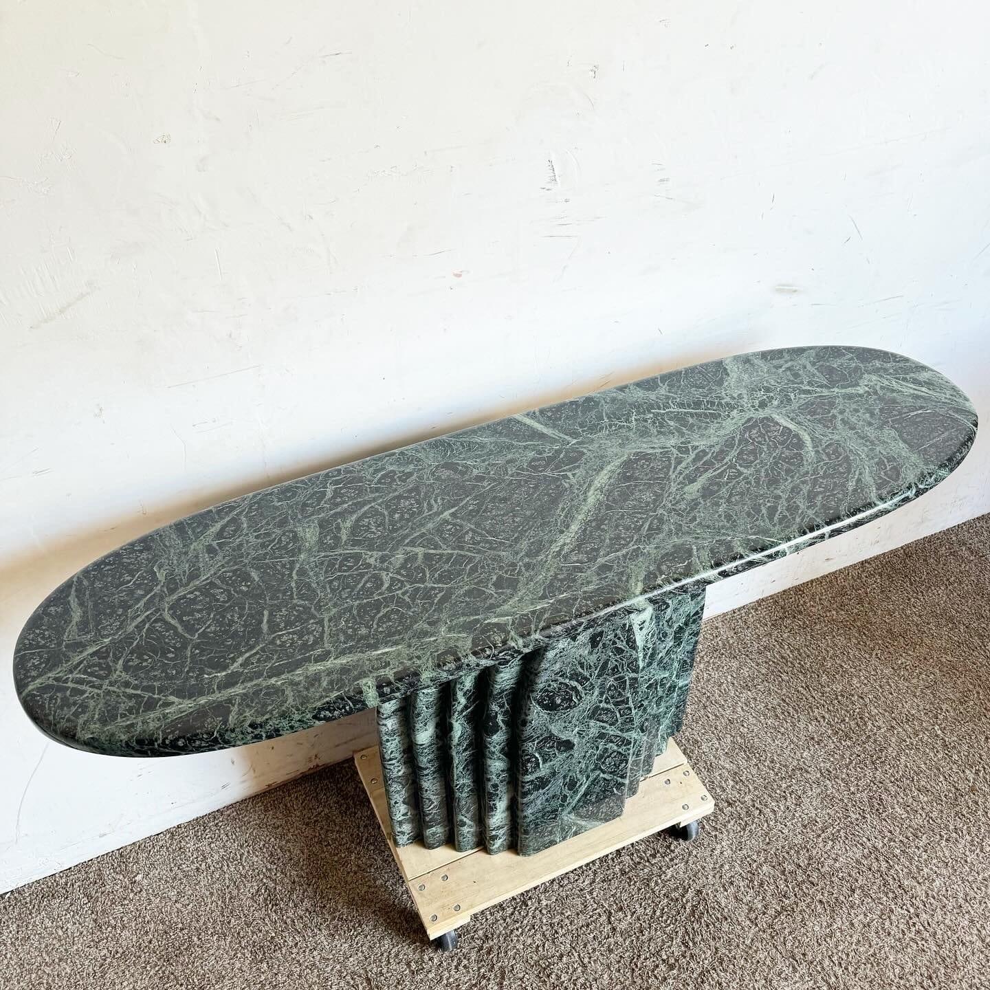 Art Deco Green Belgian Marble Console Table With Scalloped Base 4
