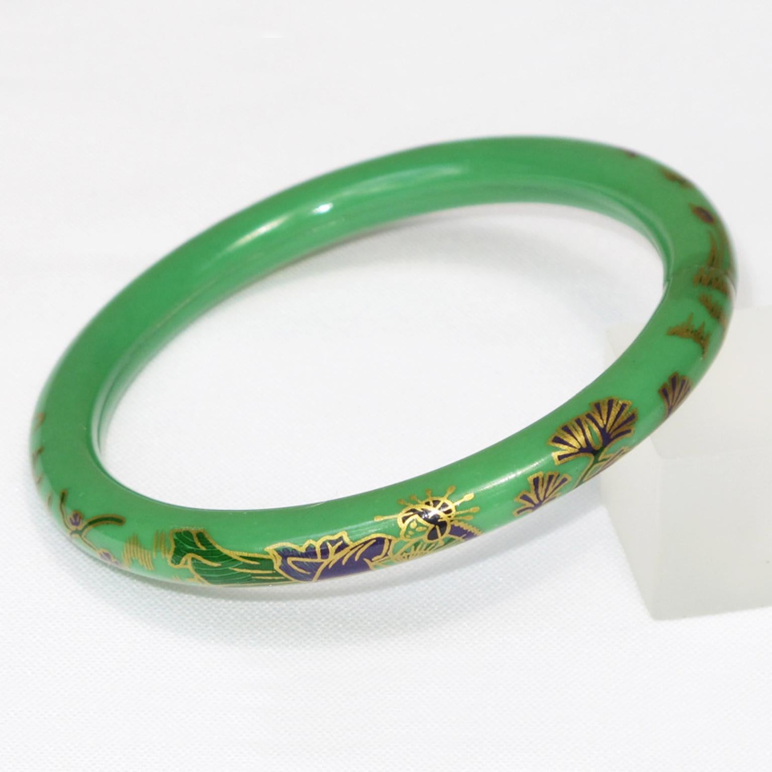 da uomo o donna Bracciale Bangle in celluloide verde Art Deco con design di ispirazione asiatica in vendita
