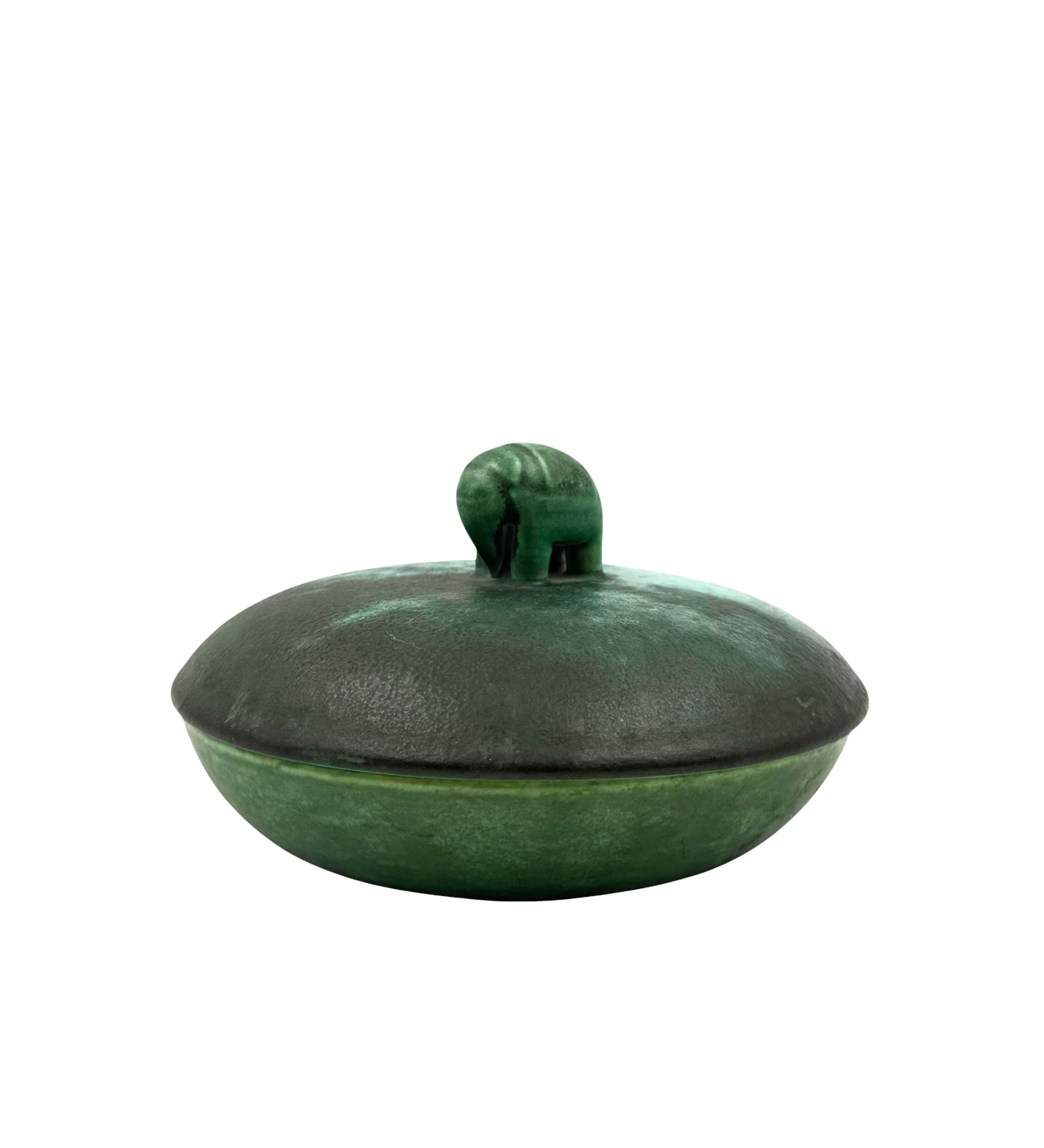 Art deco green ceramic bowl / vide poche Angelo Biancini SCI Laveno Italy 1930s in vendita 4