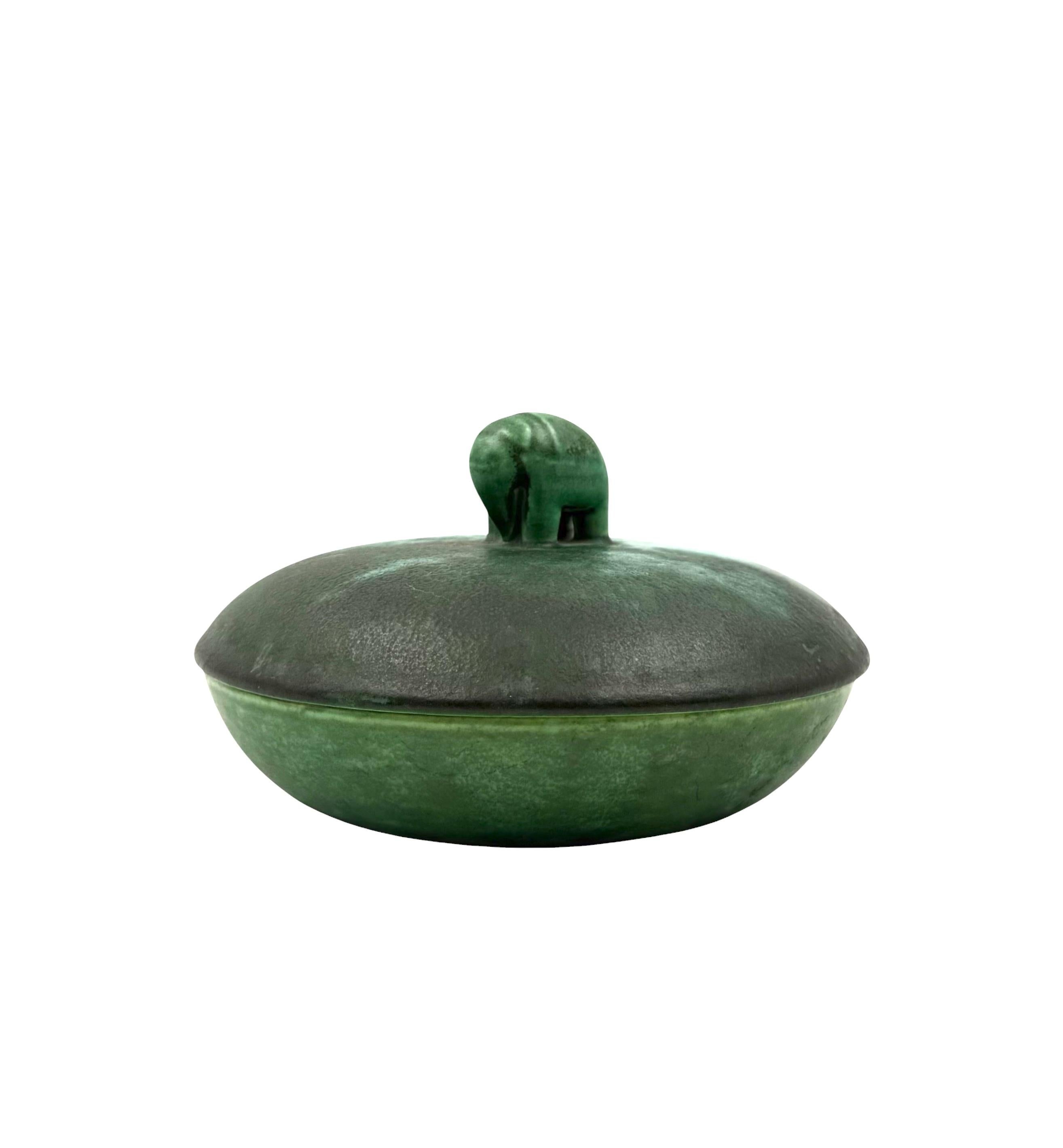 Art deco green ceramic bowl / vide poche Angelo Biancini SCI Laveno Italy 1930s in vendita 5
