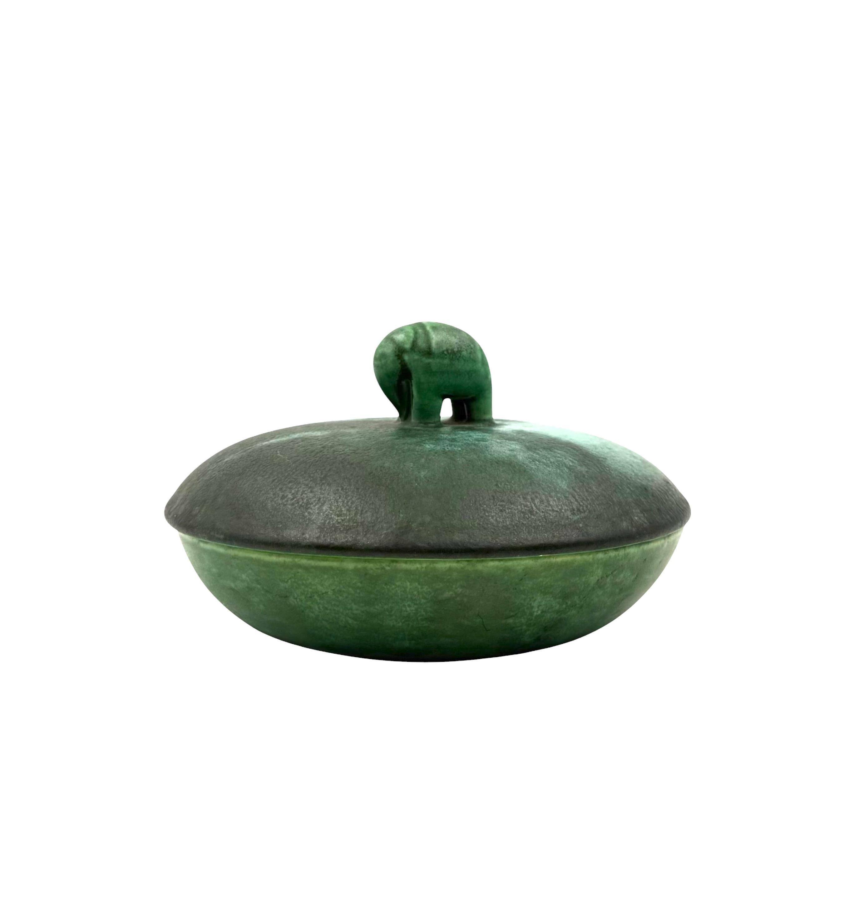 Art deco green ceramic bowl / vide poche Angelo Biancini SCI Laveno Italy 1930s in vendita 6
