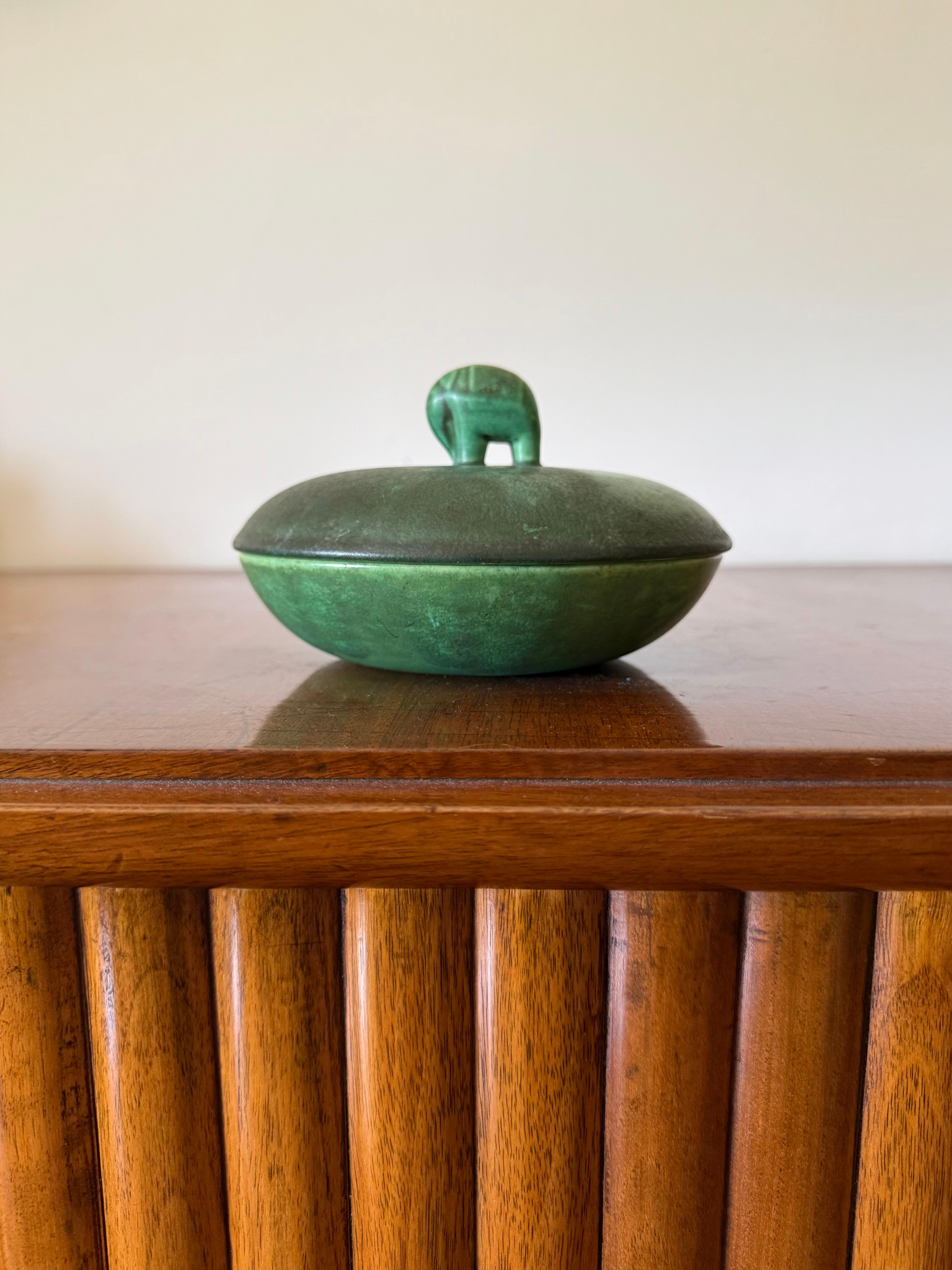 Art Déco Art deco green ceramic bowl / vide poche Angelo Biancini SCI Laveno Italy 1930s in vendita
