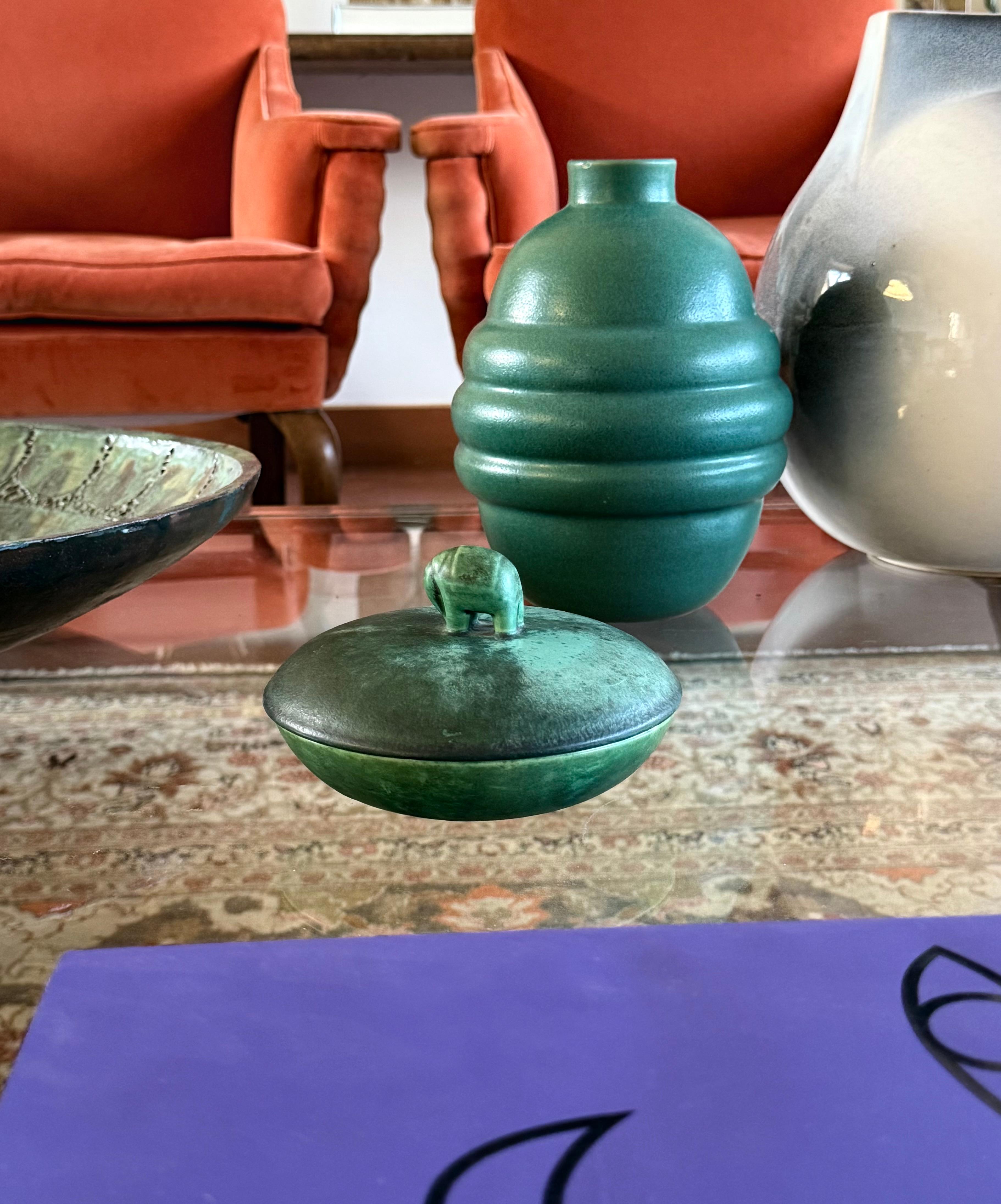 Italian Art deco green ceramic bowl / vide poche Angelo Biancini SCI Laveno Italy 1930s in vendita