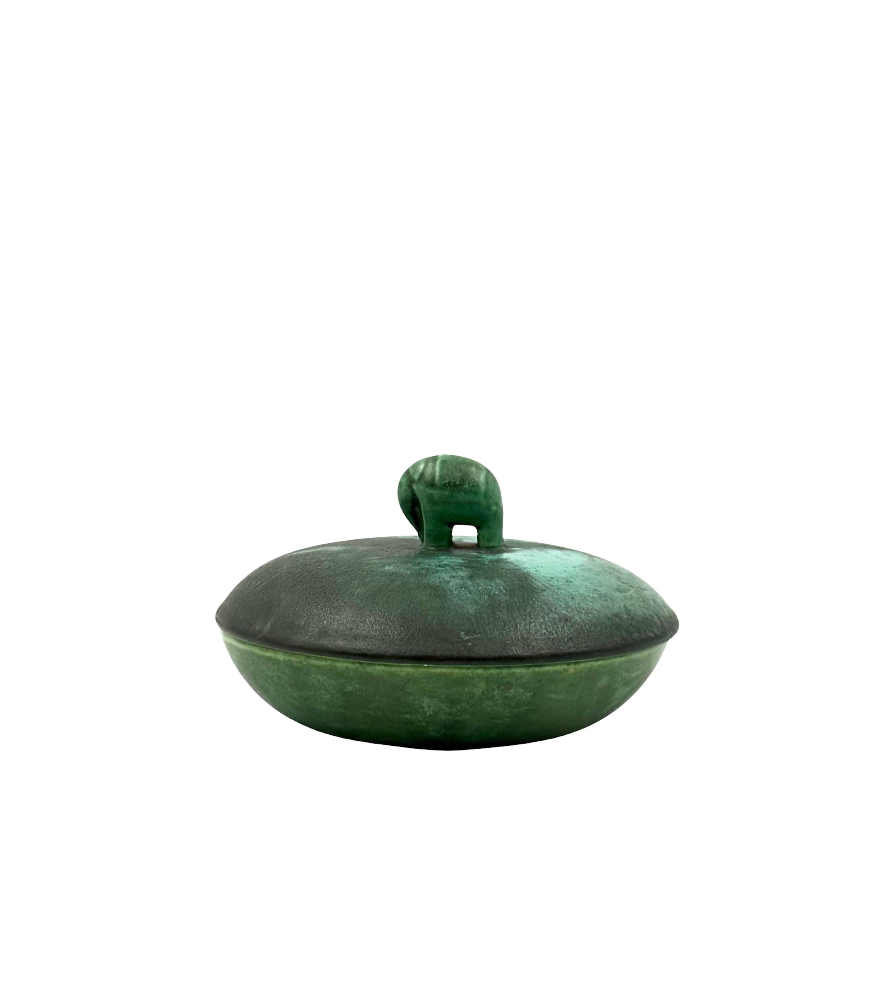Art deco green ceramic bowl / vide poche Angelo Biancini SCI Laveno Italy 1930s in vendita 1