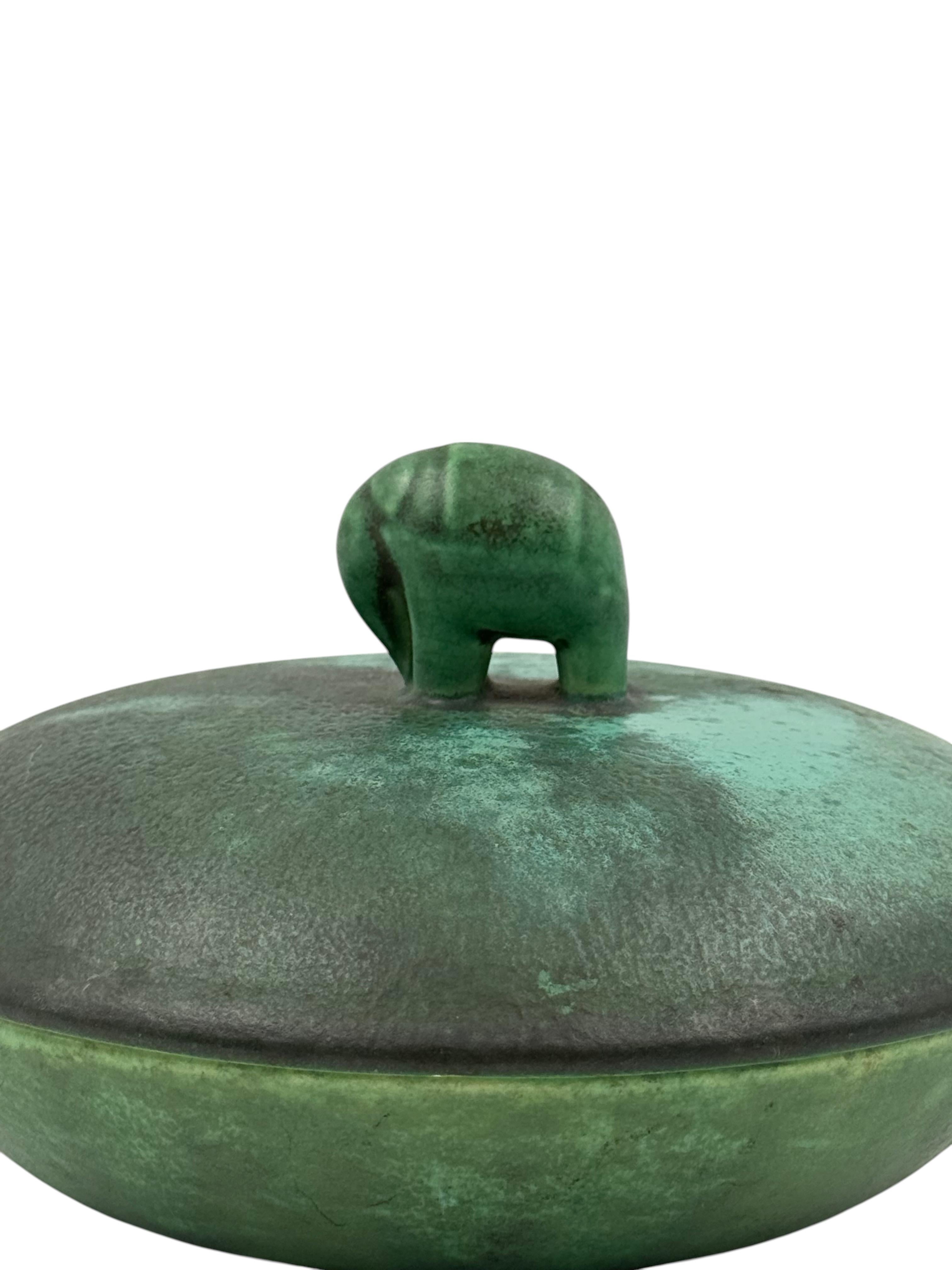 Art deco green ceramic bowl / vide poche Angelo Biancini SCI Laveno Italy 1930s in vendita 2