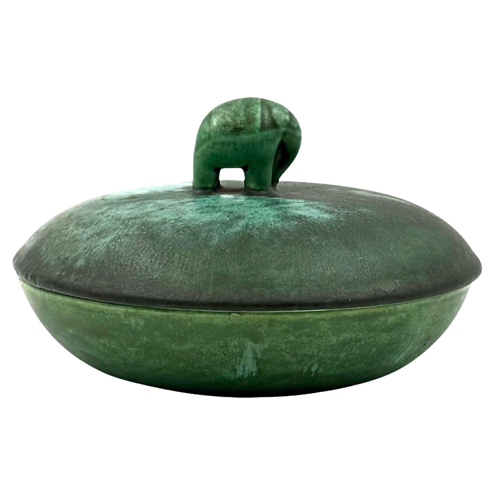 Art deco green ceramic bowl / vide poche Angelo Biancini SCI Laveno Italy 1930s in vendita