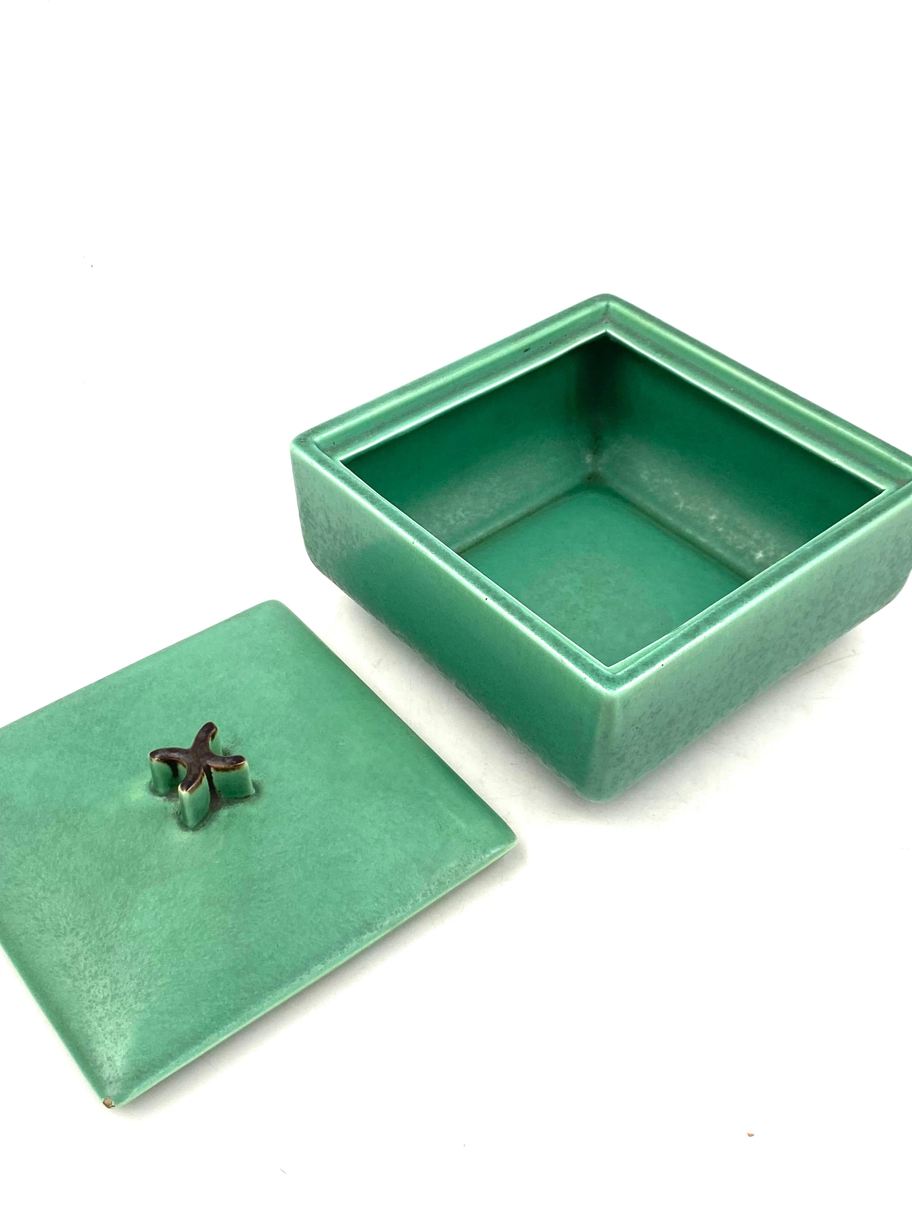 Art Deco Green Ceramic Box, France, 1940s 7