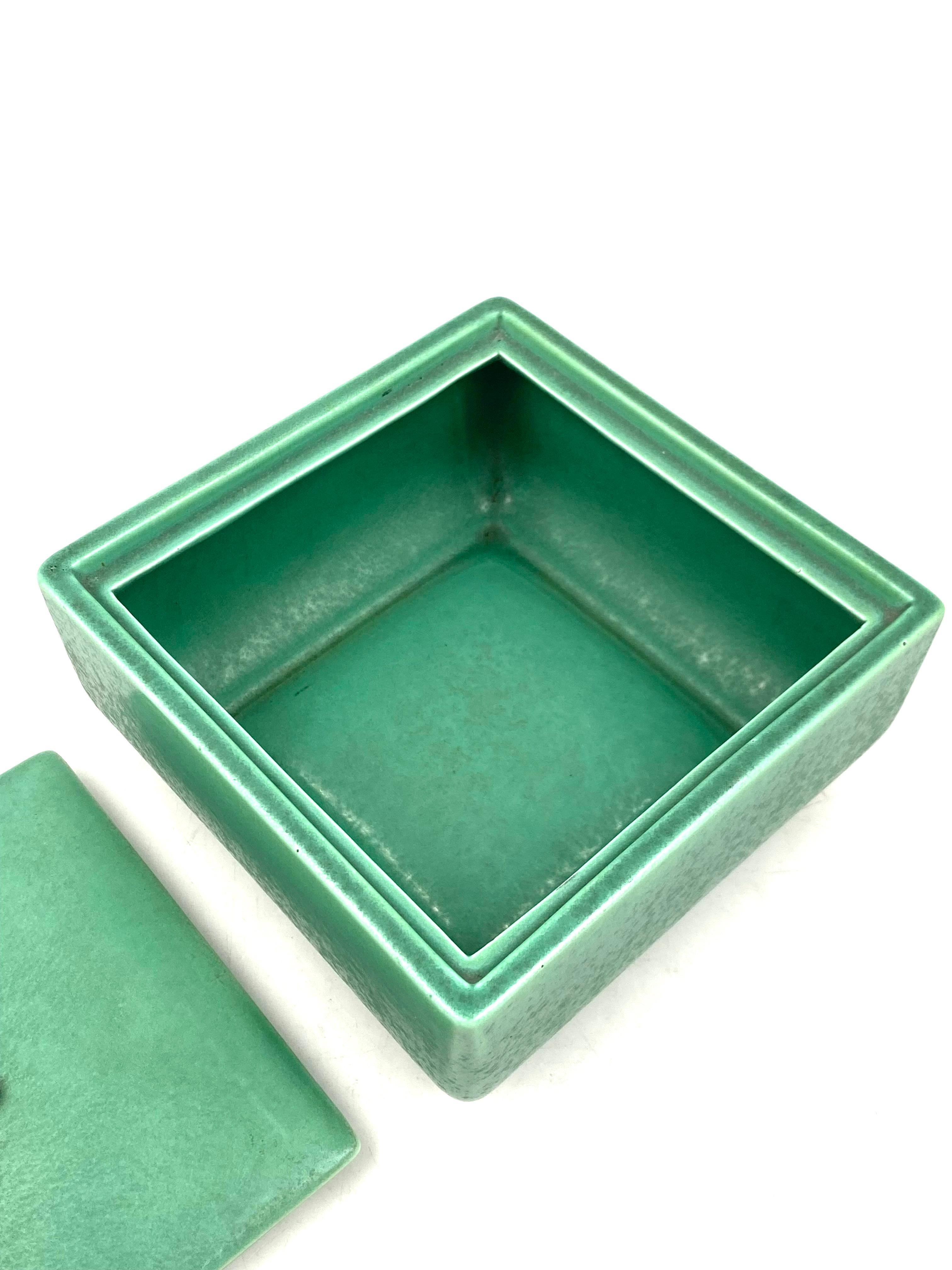 Art Deco Green Ceramic Box, France, 1940s 8