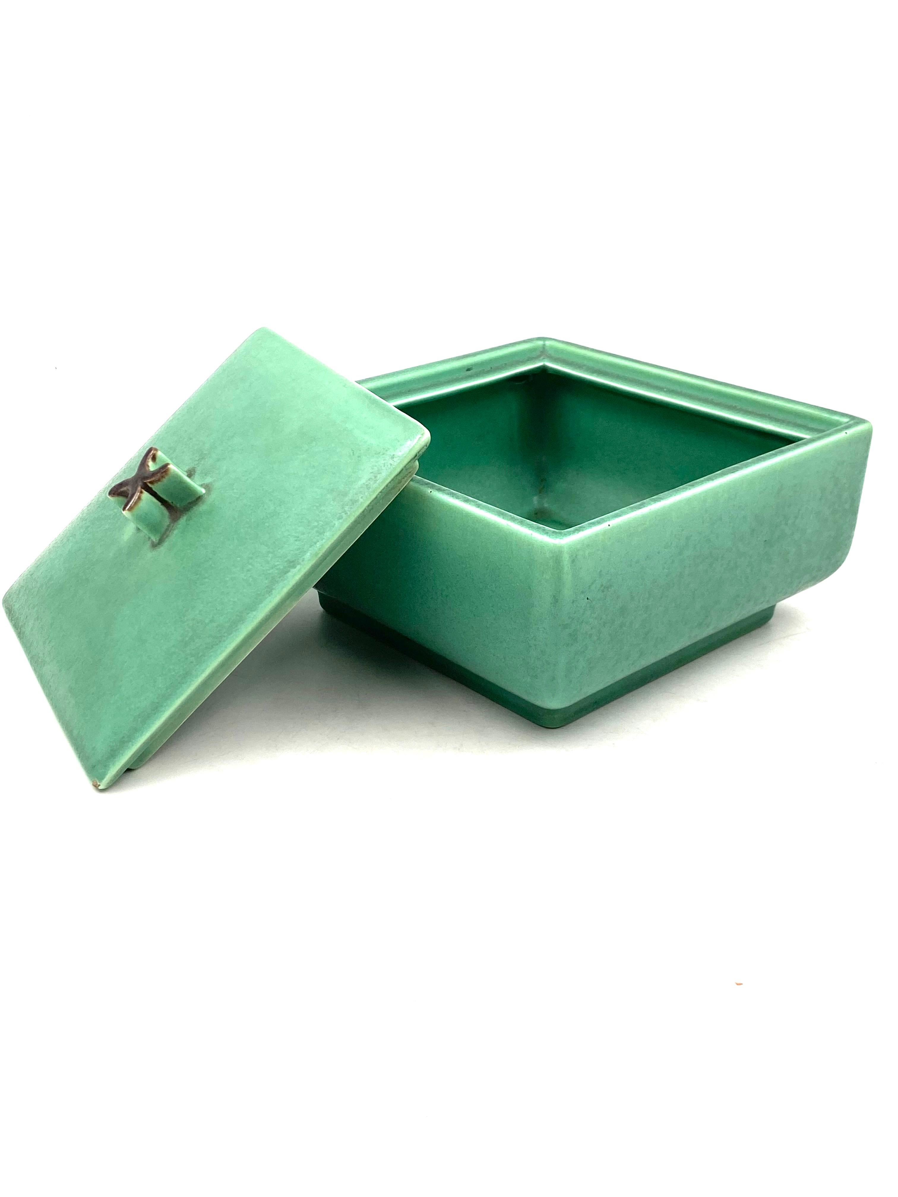 Art Deco Green Ceramic Box, France, 1940s 9