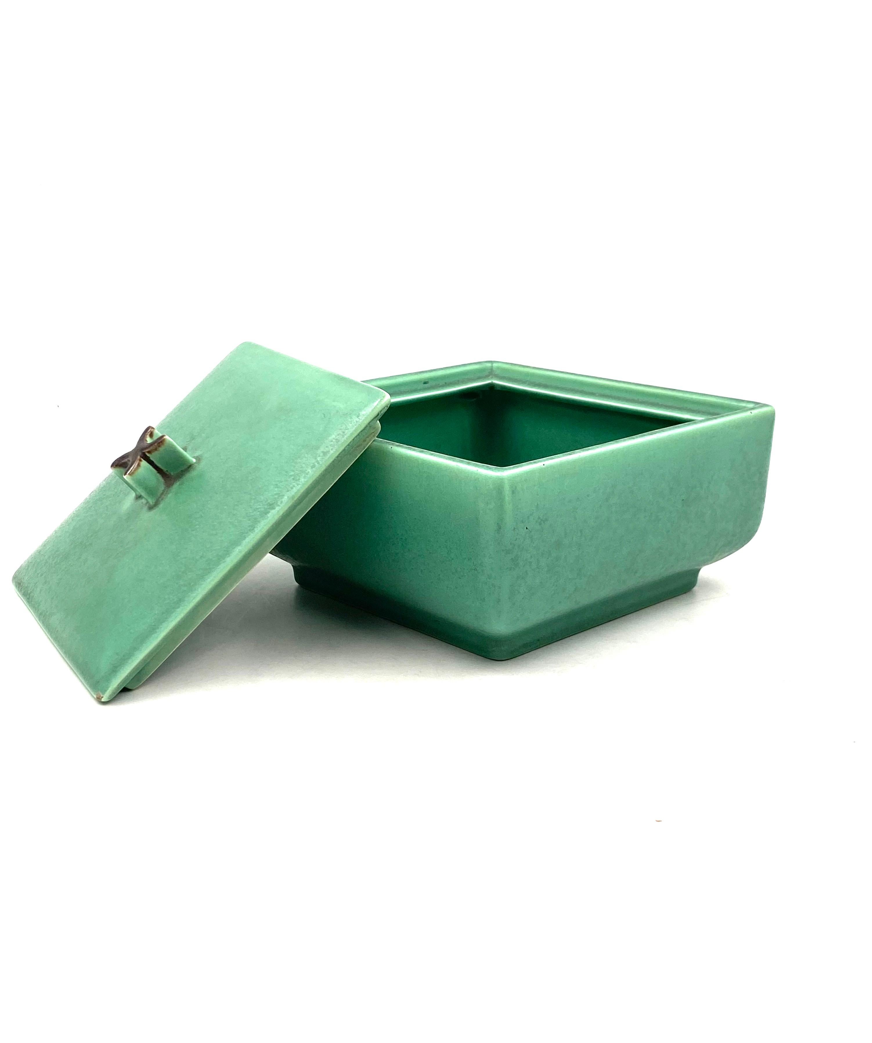 Art Deco Green Ceramic Box, France, 1940s 10