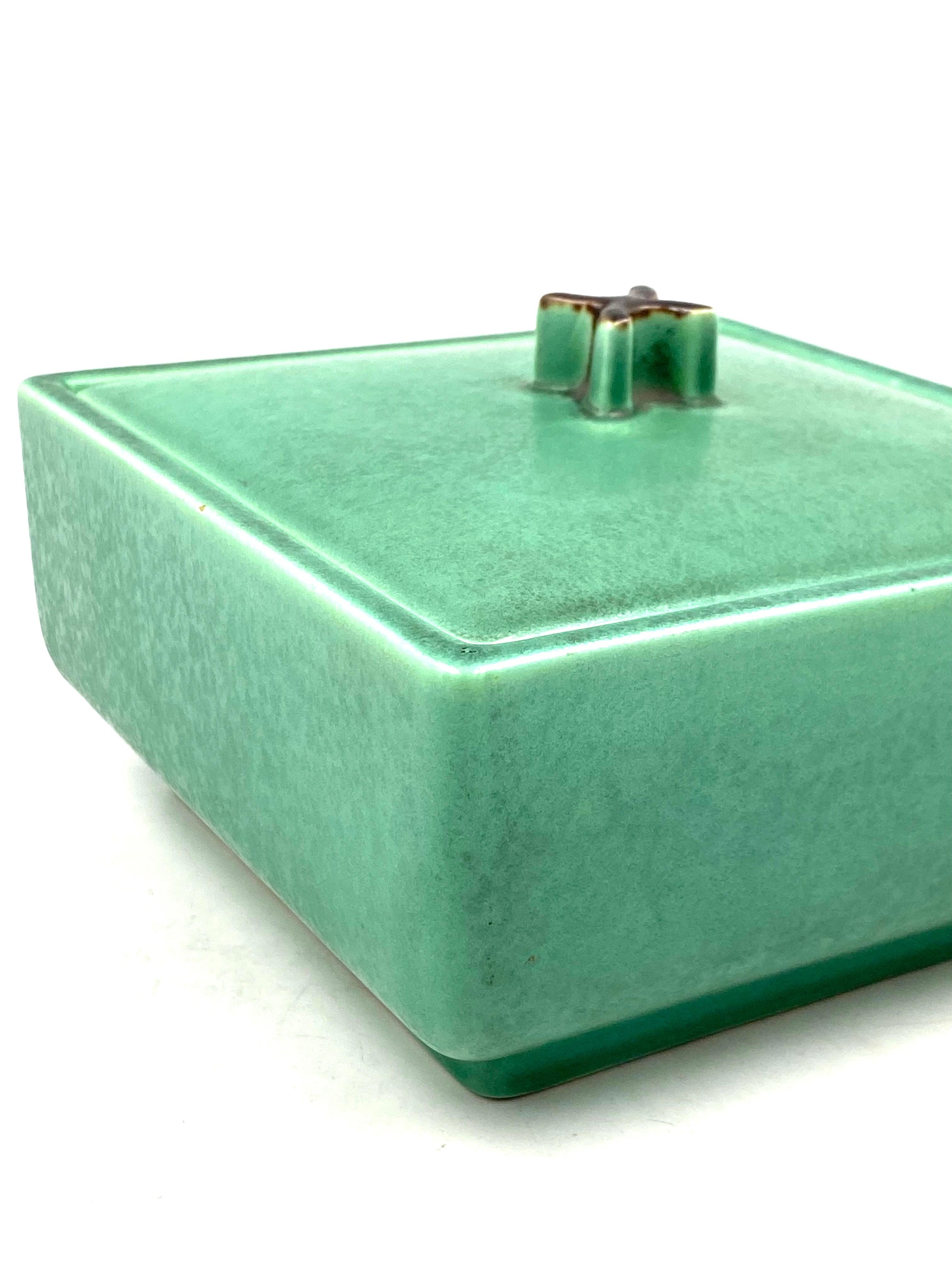 Art Deco Green Ceramic Box, France, 1940s 11