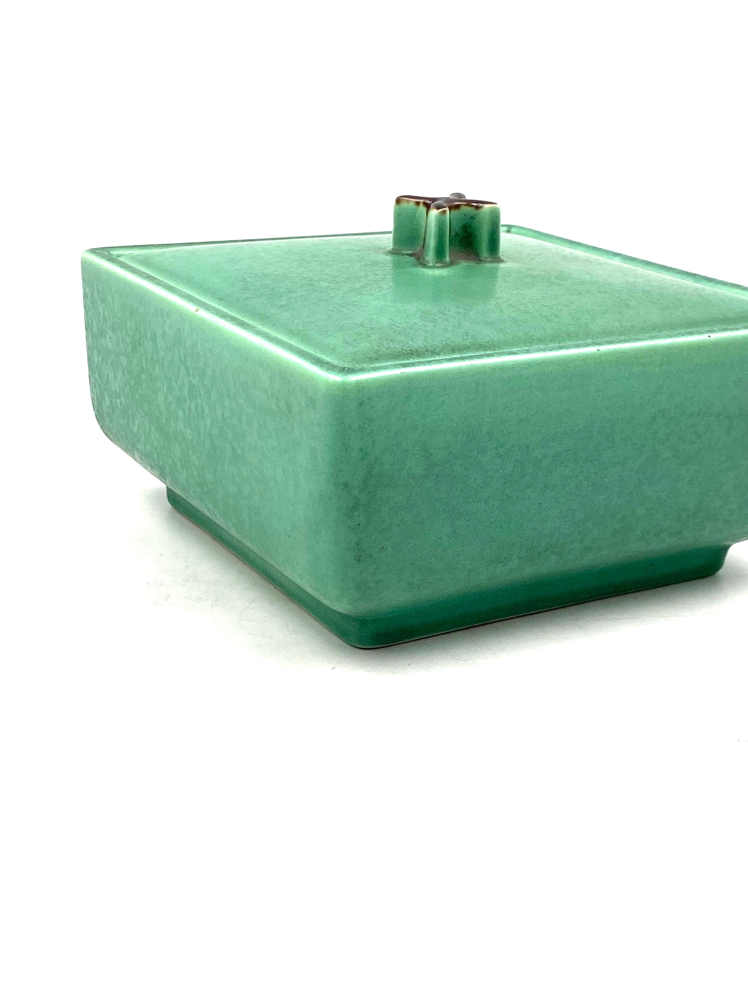 Art Deco Green Ceramic Box, France, 1940s 12