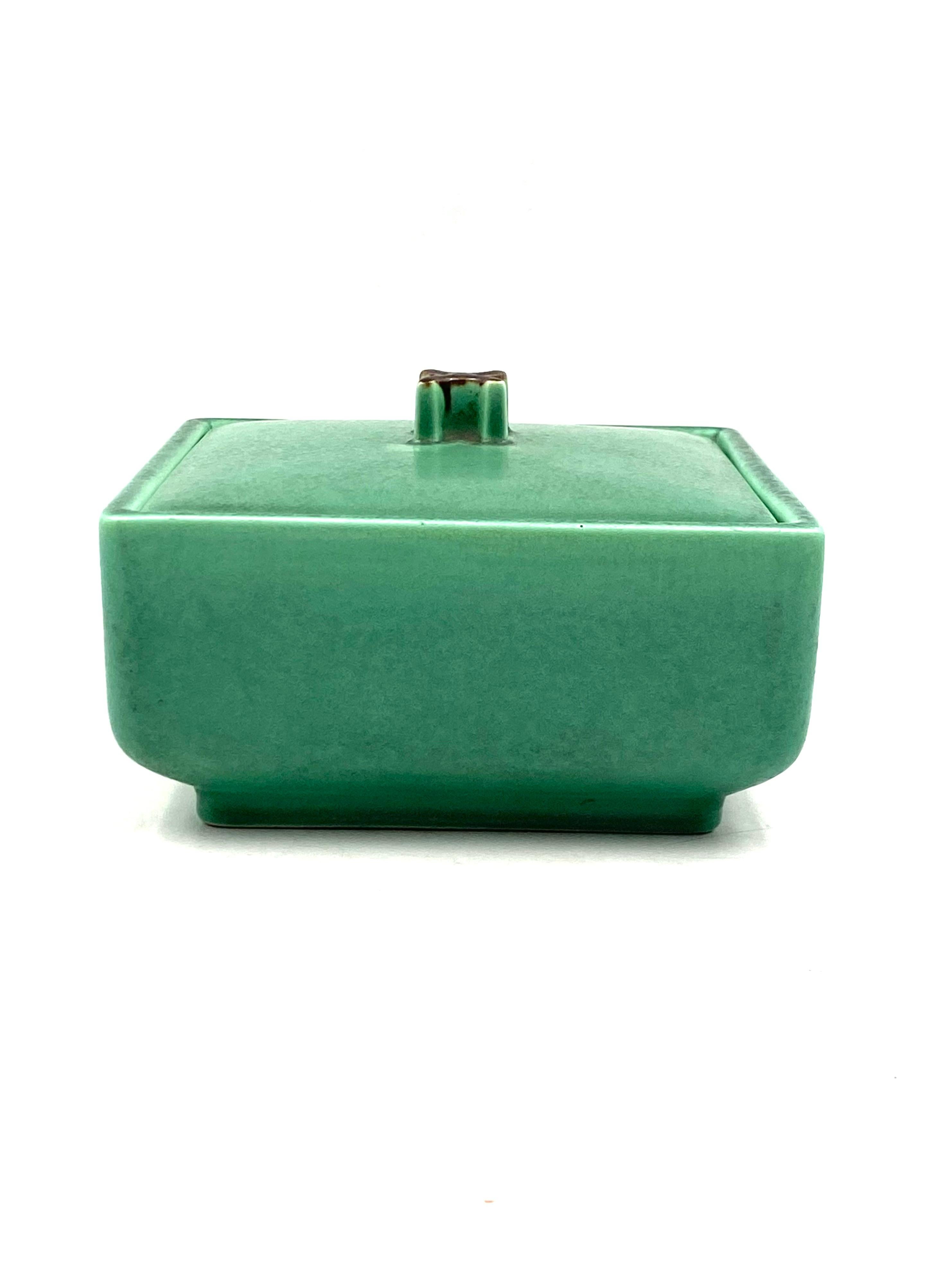 Art Deco Green Ceramic Box, France, 1940s 13