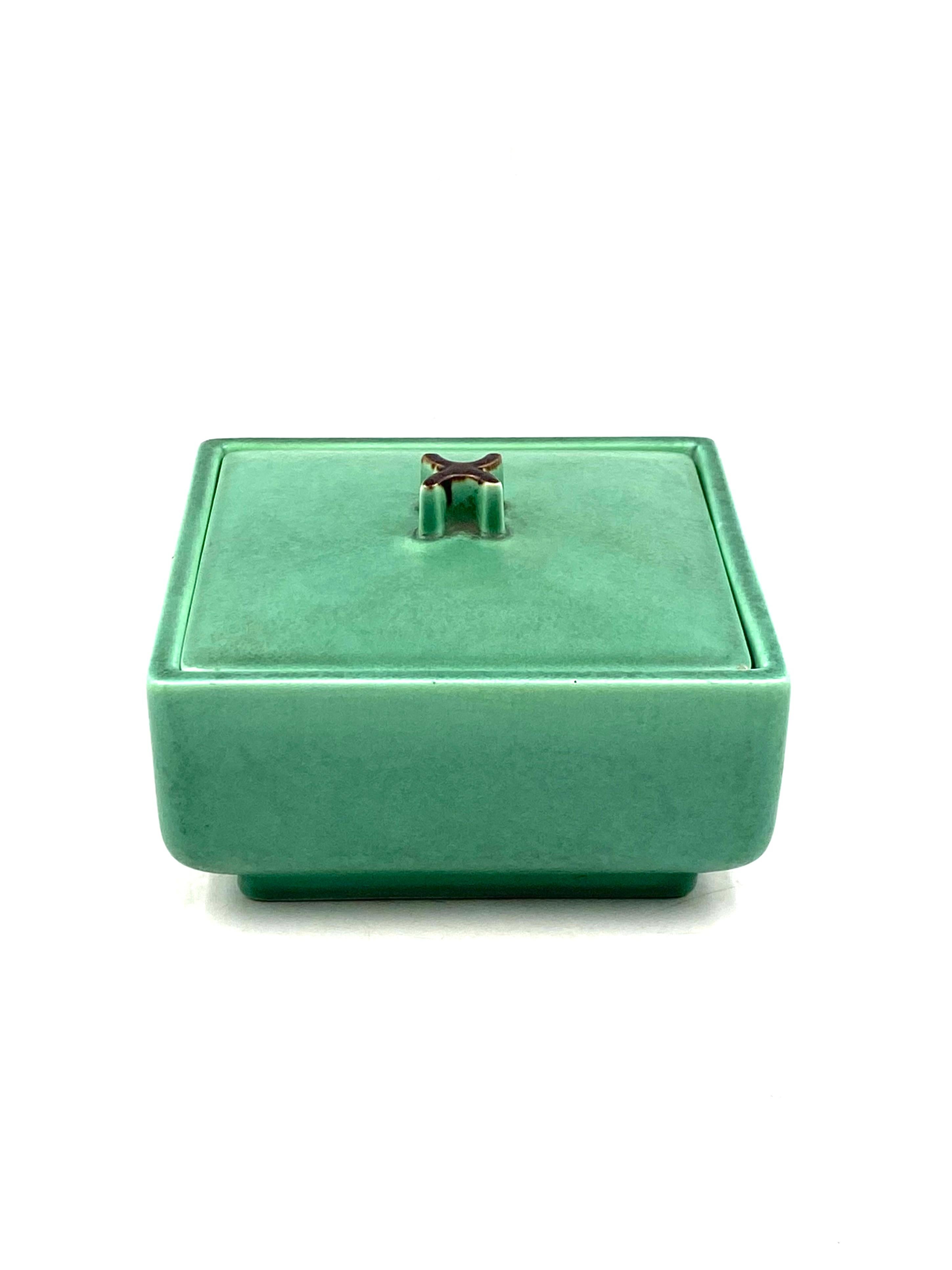 Art Deco Green Ceramic Box, France, 1940s 14
