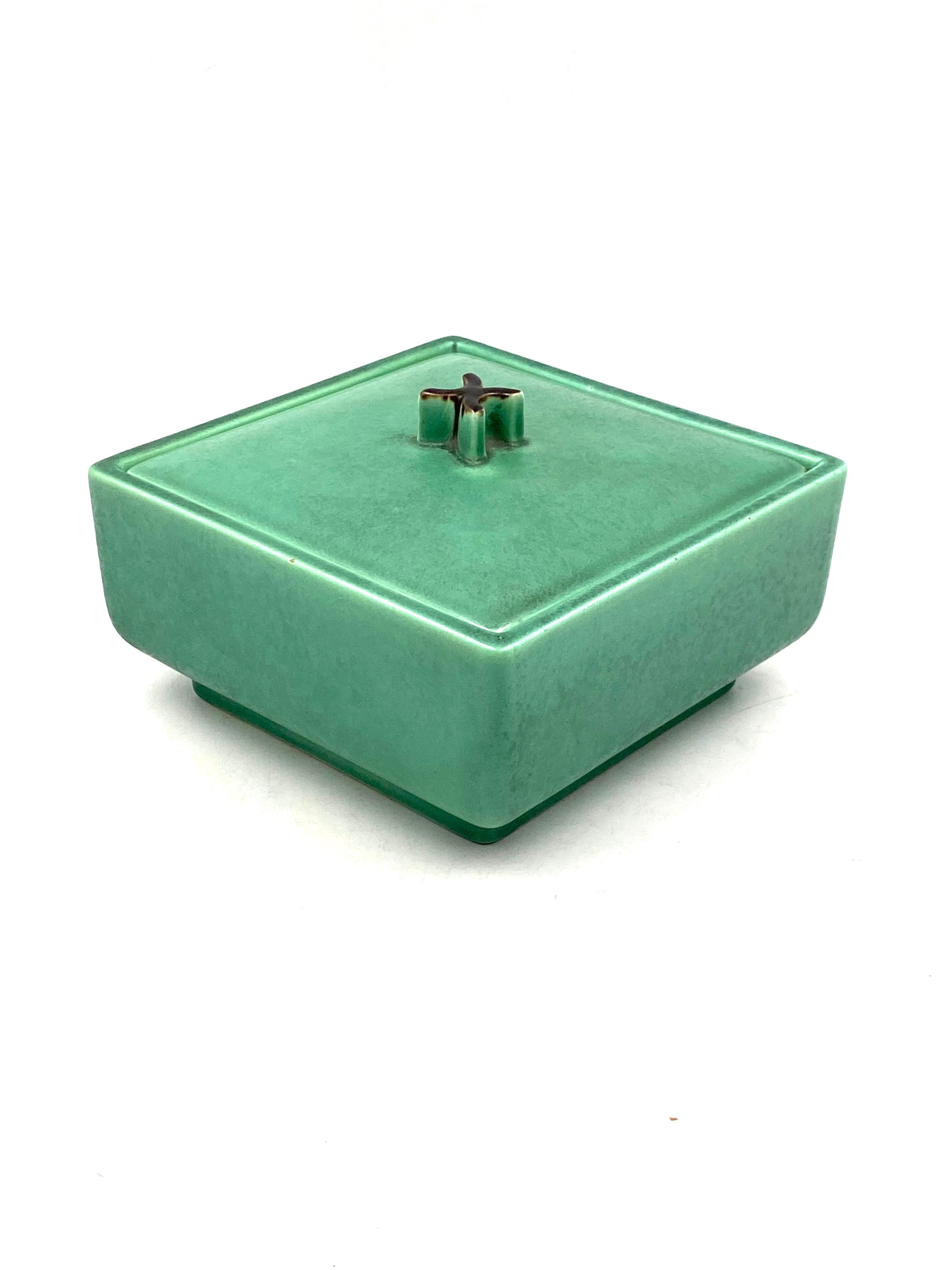Art Deco Green Ceramic Box, France, 1940s 15