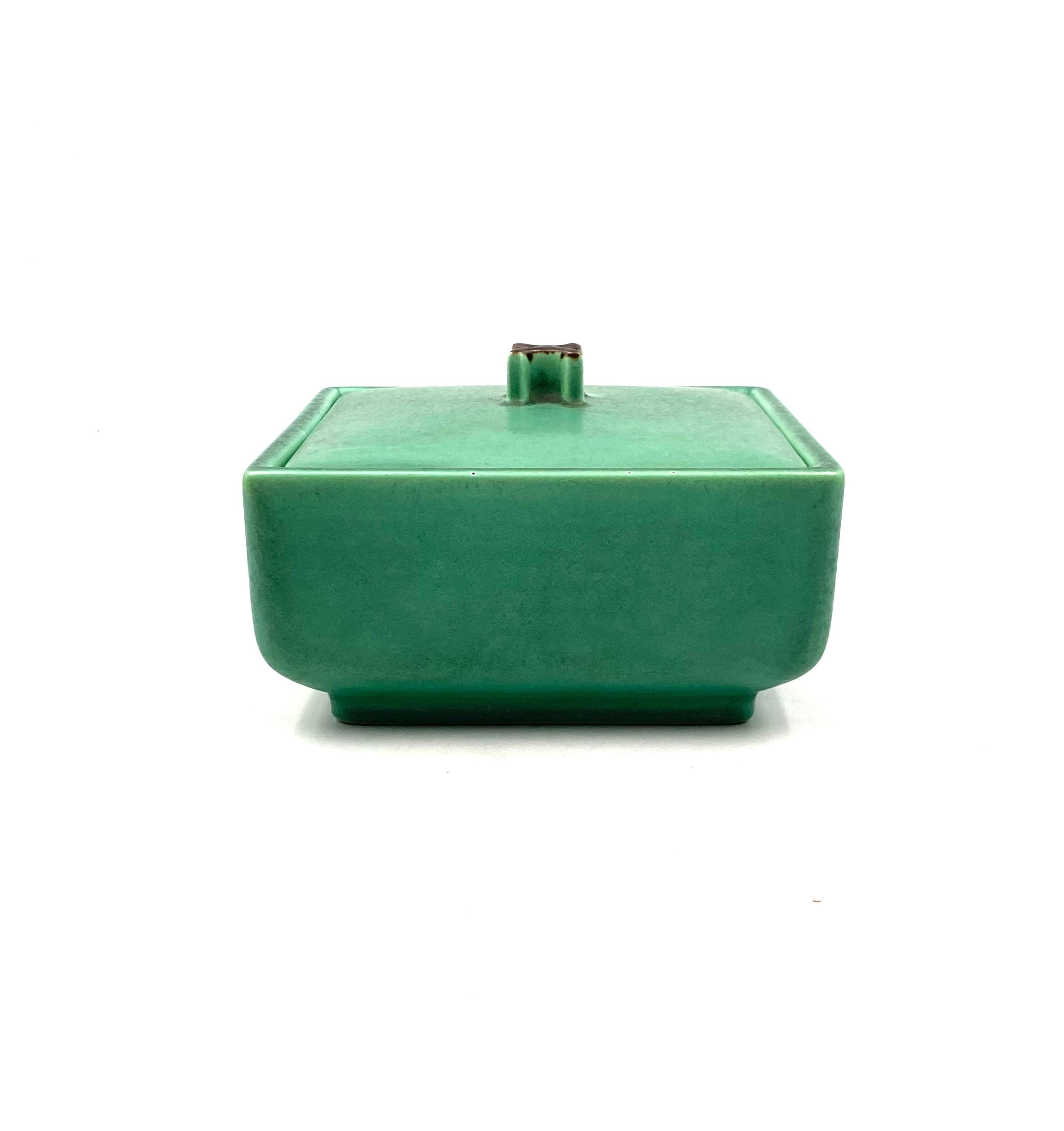 French Art Deco Green Ceramic Box, France, 1940s