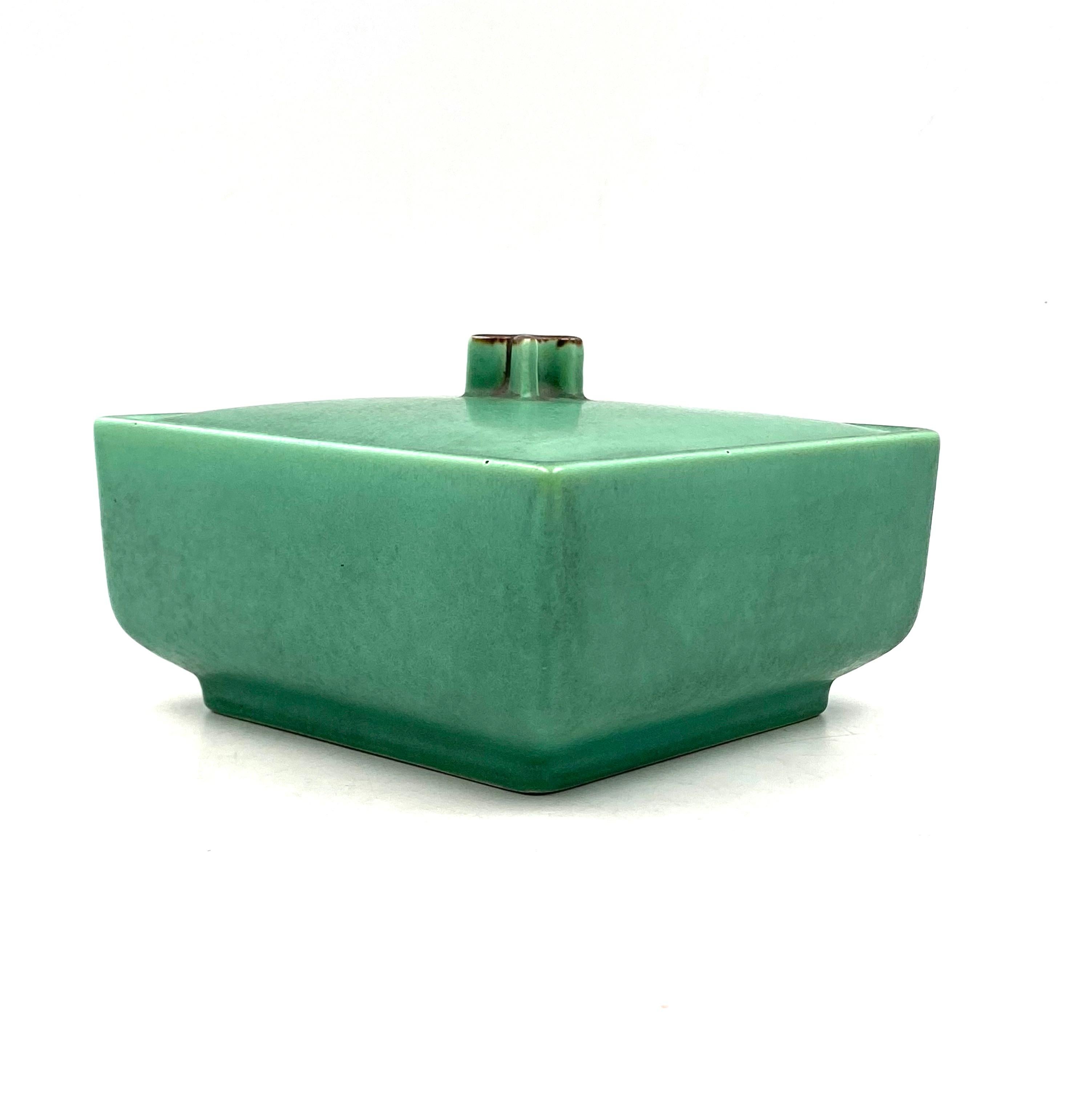 Art Deco Green Ceramic Box, France, 1940s 2