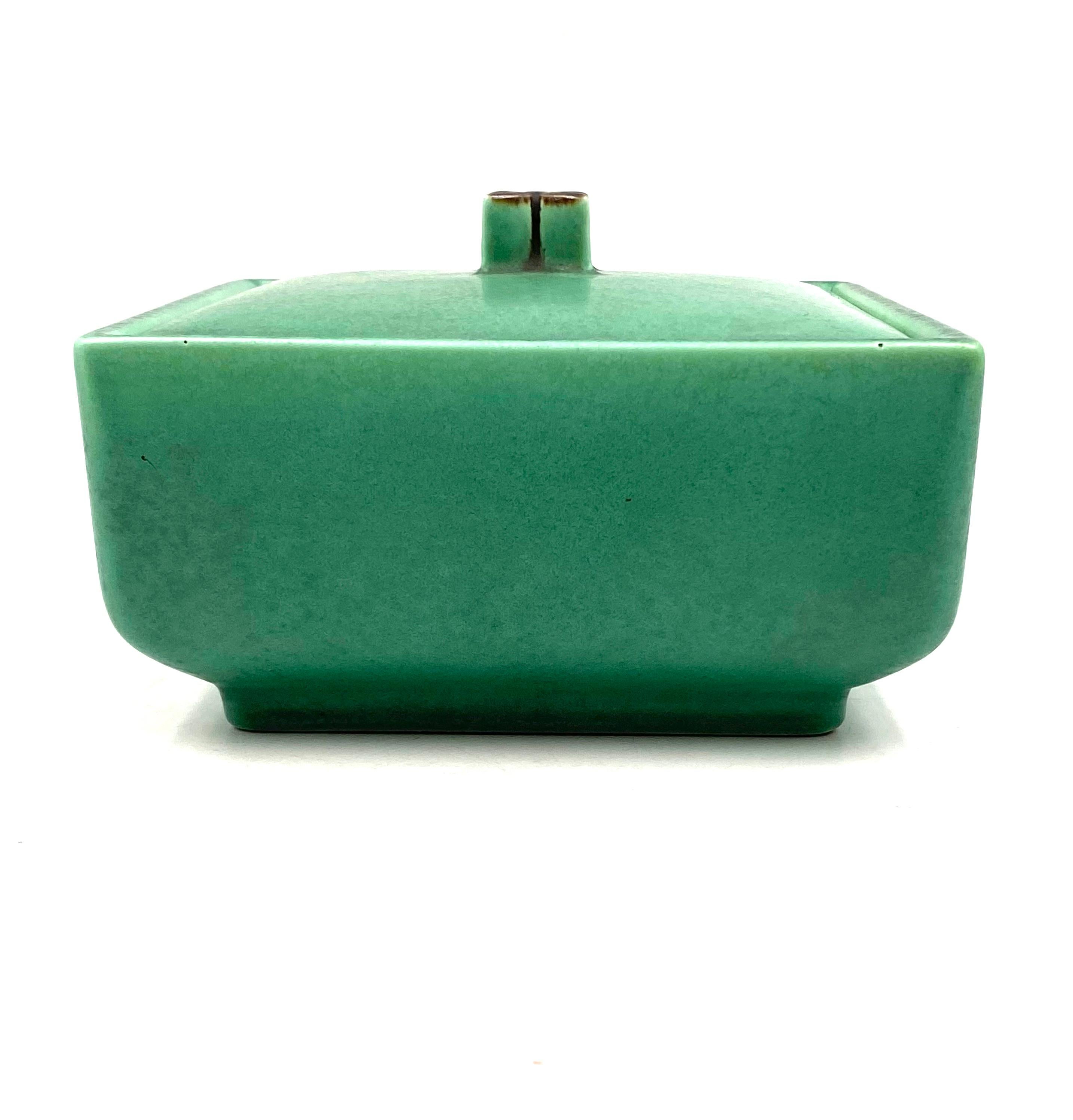 Art Deco Green Ceramic Box, France, 1940s 3
