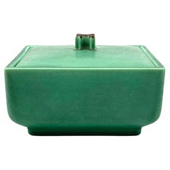 Art Deco Green Ceramic Box, France, 1940s