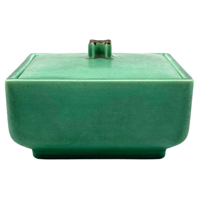 Art Deco Green ceramic box, France 1940s For Sale at 1stDibs