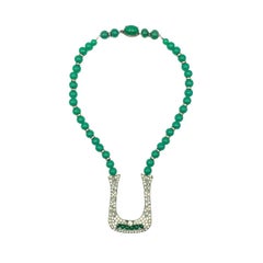 Art Deco Green Chalcedony Glass & Paste Sautoir 1920s