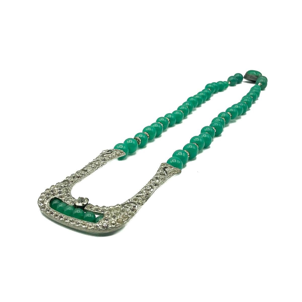 Art Déco Verde Calcedonia Vidrio y Pasta Sautoir Años 20 Art Decó en venta
