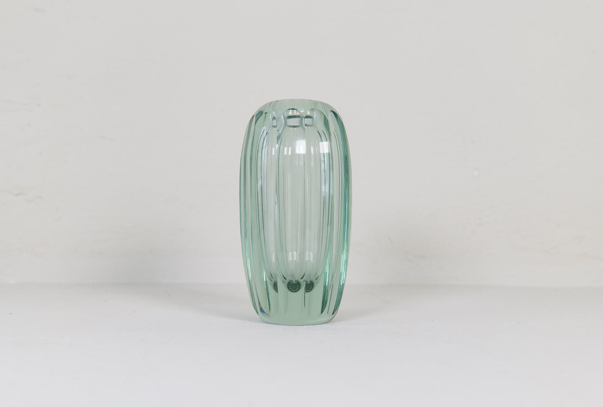 Swedish Art Deco Green Crystal Vase Sweden 1930s