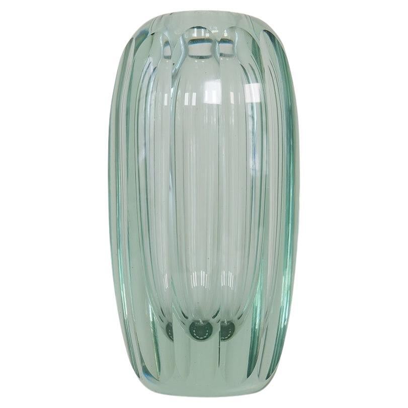 Art Deco Green Crystal Vase Sweden 1930s 