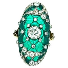 Art Deco Green Enamel and Diamond Ring