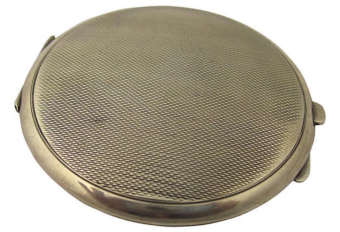 Women's or Men's Art Deco Green Enamel English Sterling Silver Compact by Turner & Simpson For Sale