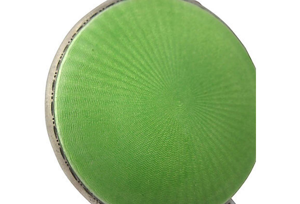 Art Deco Green Enamel English Sterling Silver Compact by Turner & Simpson For Sale 2