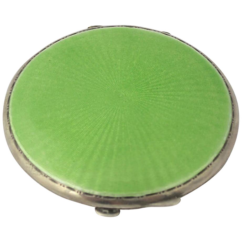 Art Deco Green Enamel English Sterling Silver Compact by Turner & Simpson