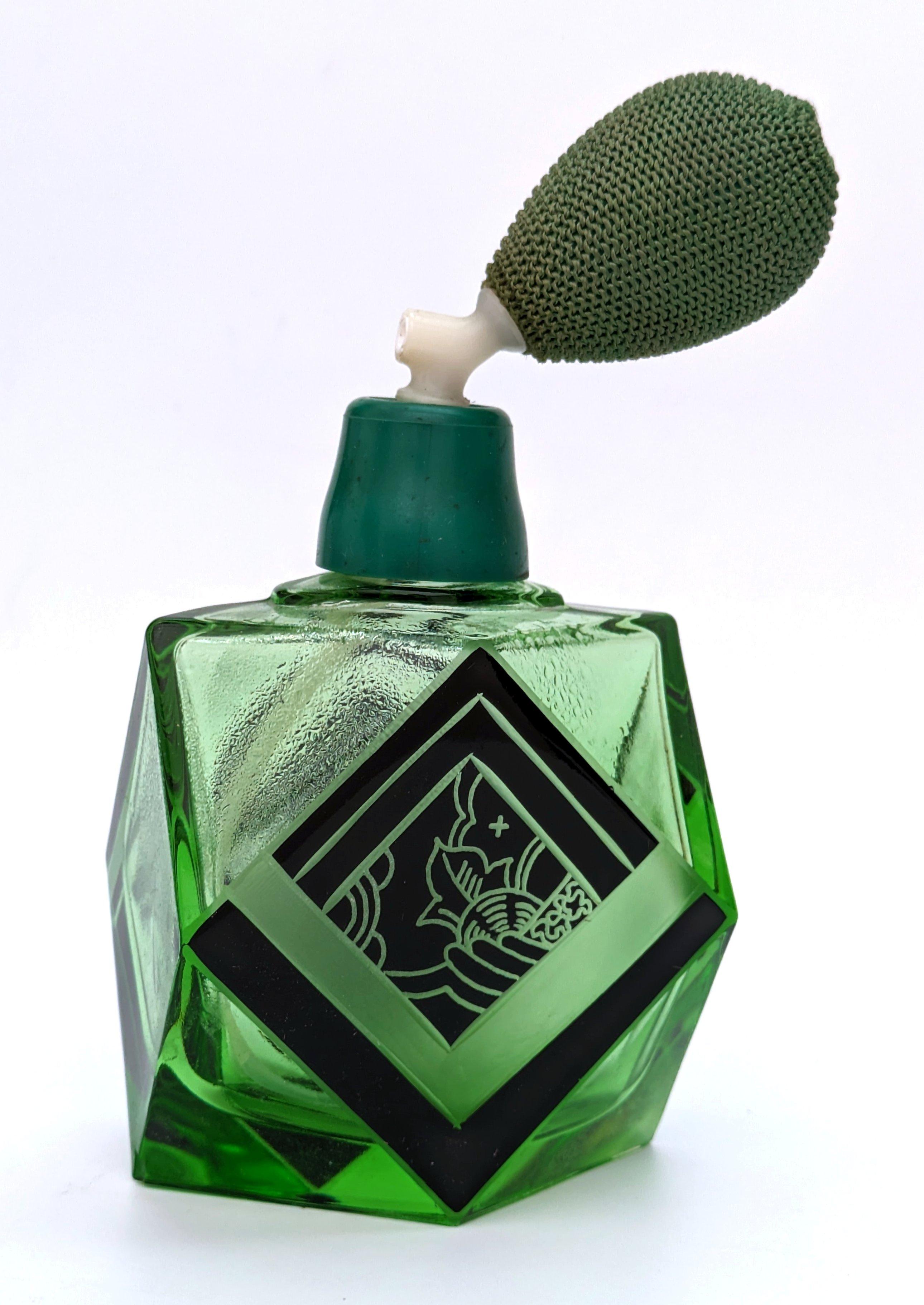 Frasco de perfume Art Déco de vidrio verde y esmalte negro de Karl Palda, c1930 en Bueno estado para la venta en Devon, England