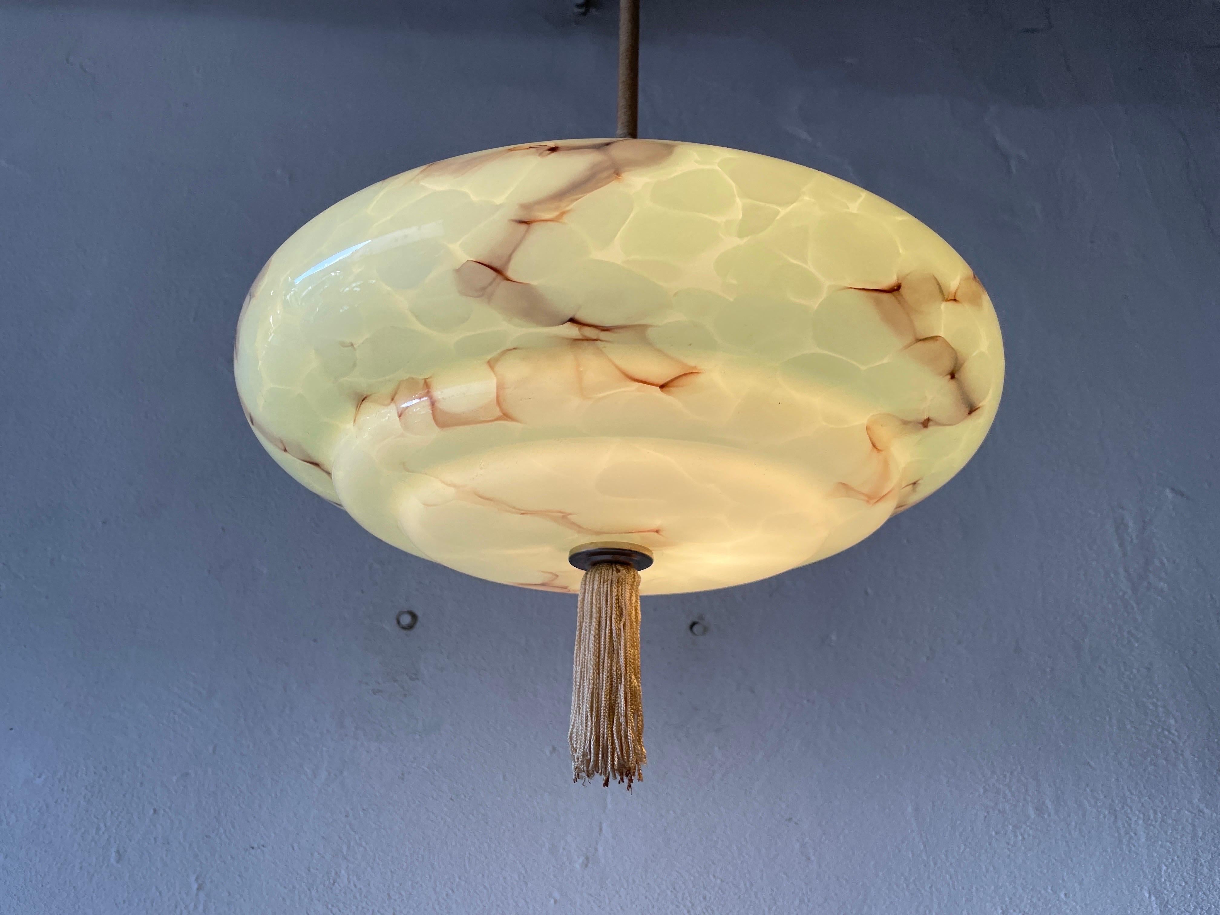 Art Deco Green Glass Ceiling Lamp, 1940s, Germany 6