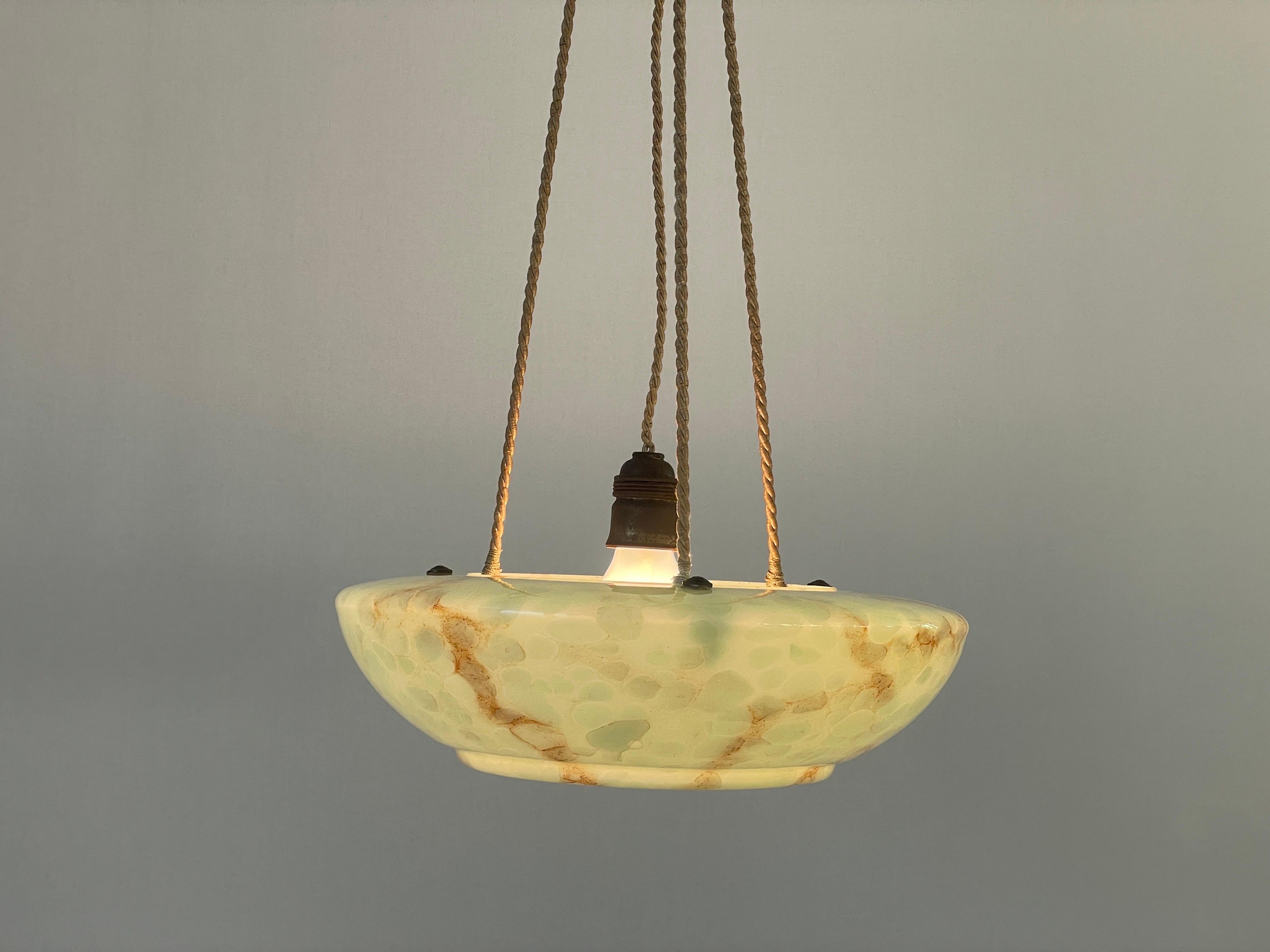 Art Deco Green Glass Ceiling Lamp, 1940s, Germany en vente 4