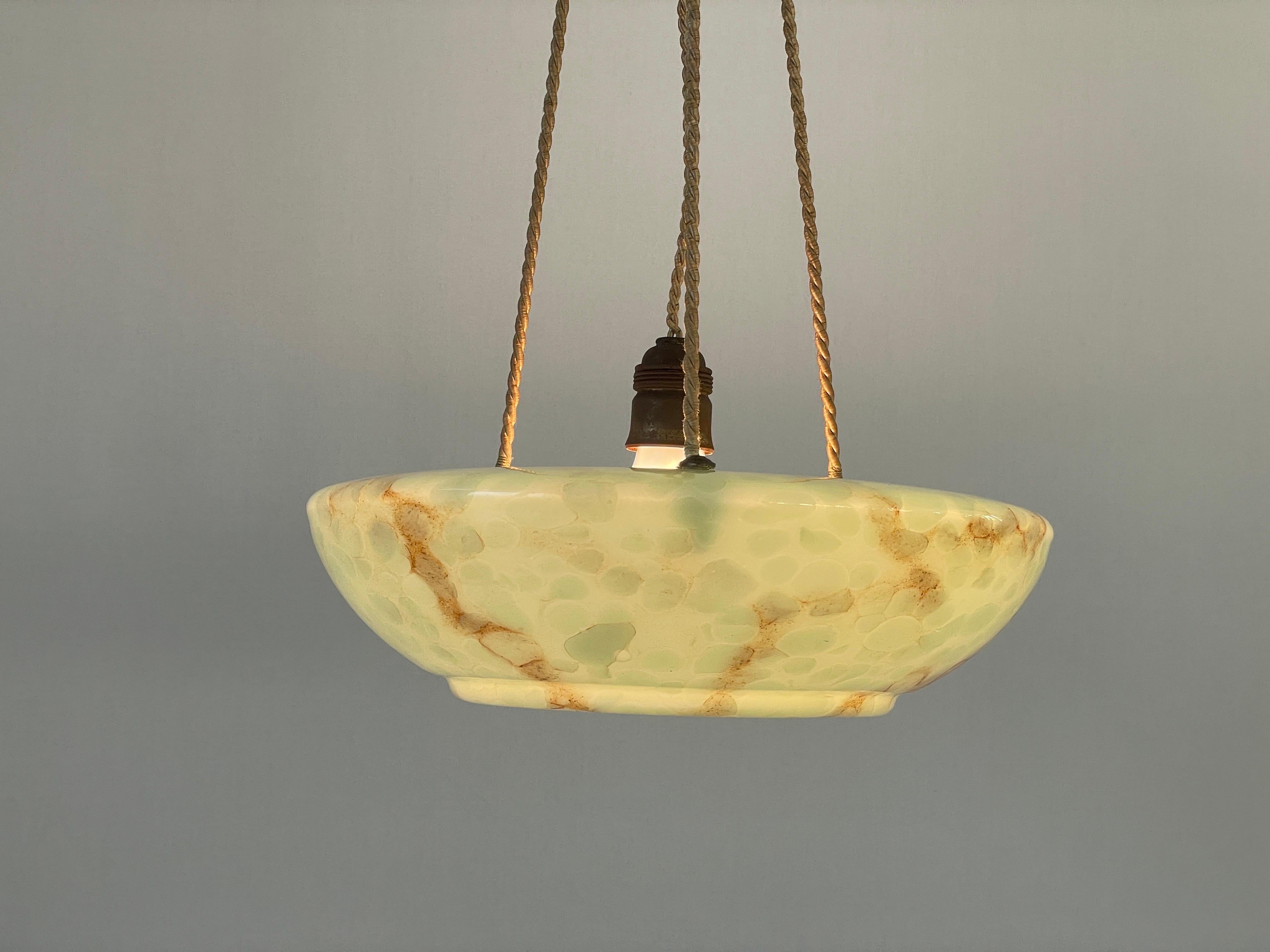 Art Deco Green Glass Ceiling Lamp, 1940s, Germany en vente 7