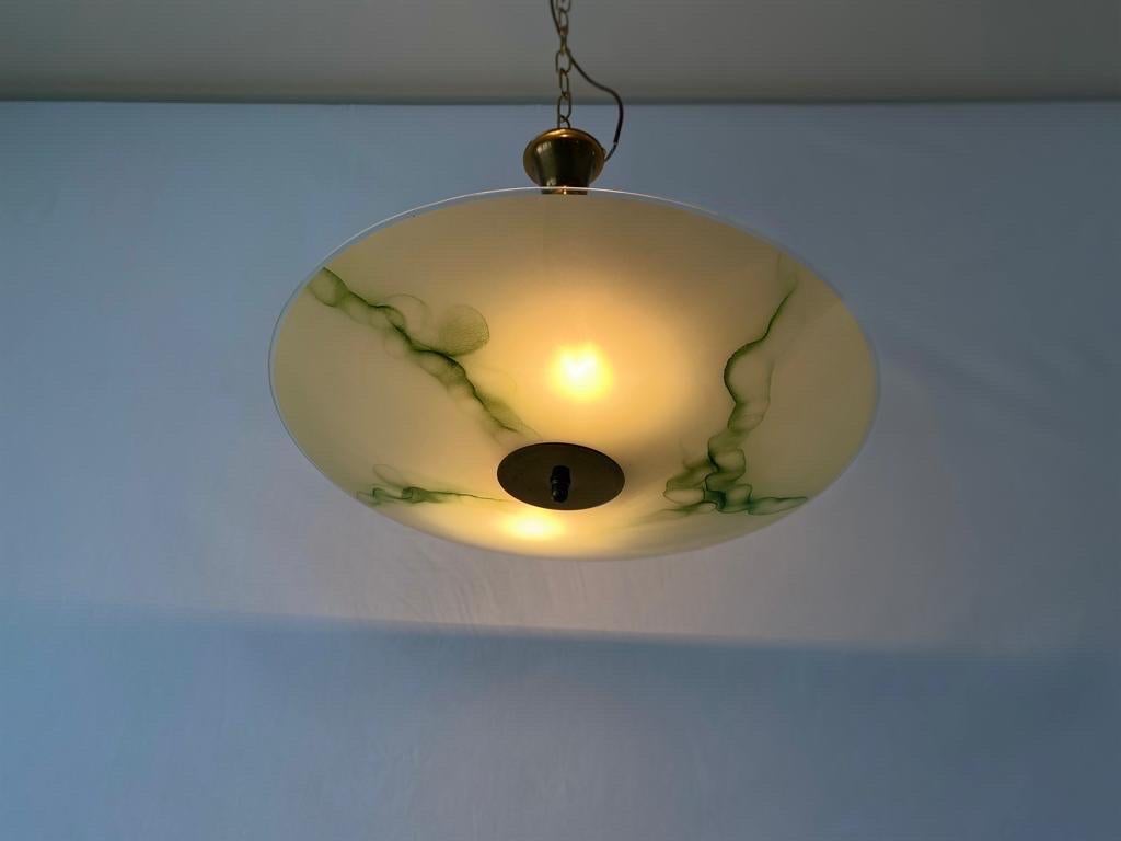 Art Deco Green Glass Ceiling Lamp, 1940s, Germany For Sale 11