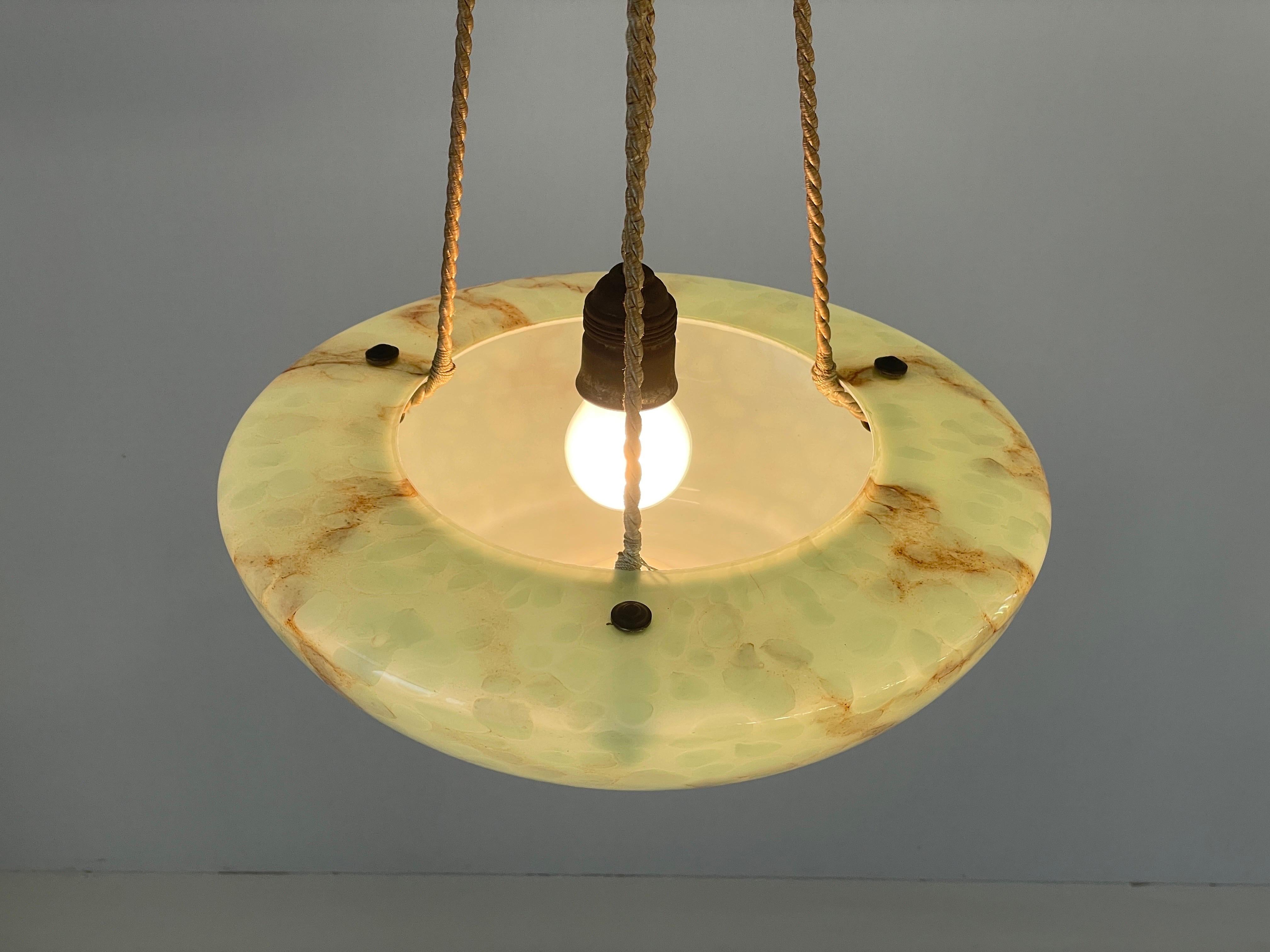 Art Deco Green Glass Ceiling Lamp, 1940s, Germany en vente 8