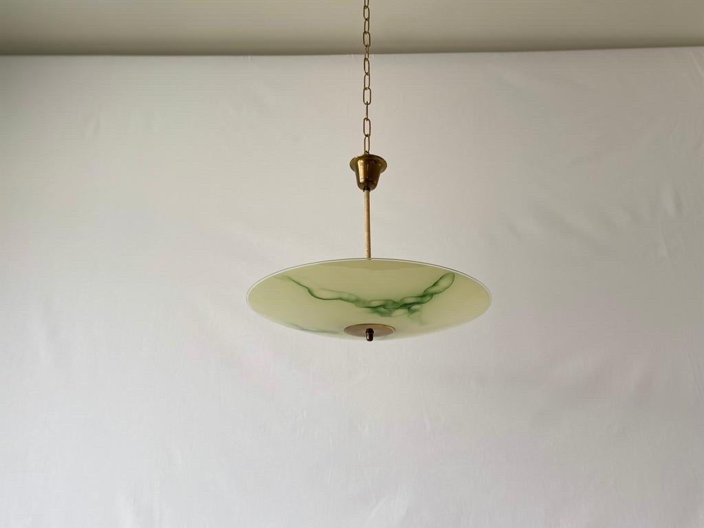 Art Deco Green Glass Ceiling Lamp, 1940s, Germany In Excellent Condition For Sale In Hagenbach, DE
