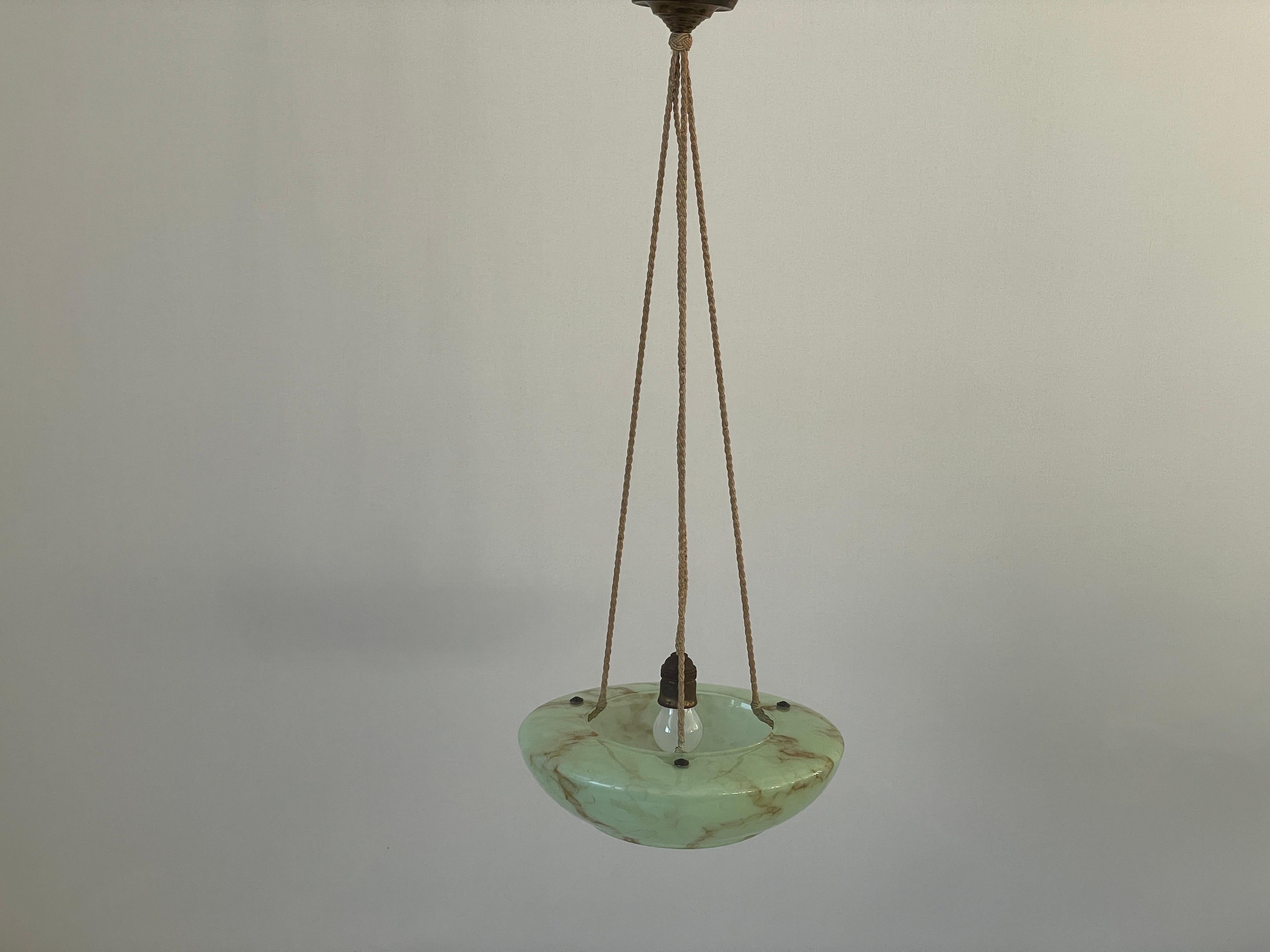 Art déco Art Deco Green Glass Ceiling Lamp, 1940s, Germany en vente