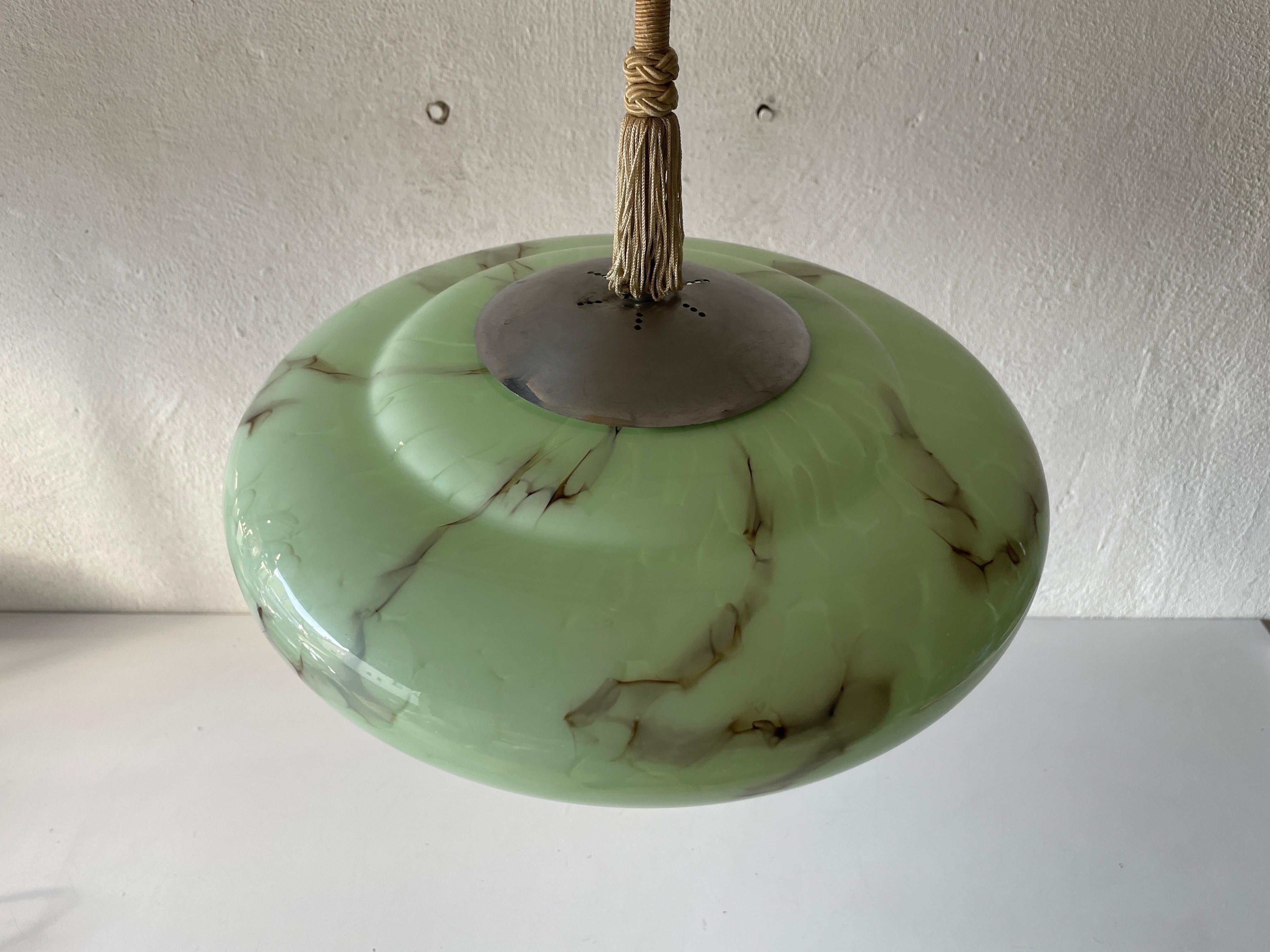 Mid-20th Century Art Deco Green Glass Ceiling Lamp, 1940s, Germany