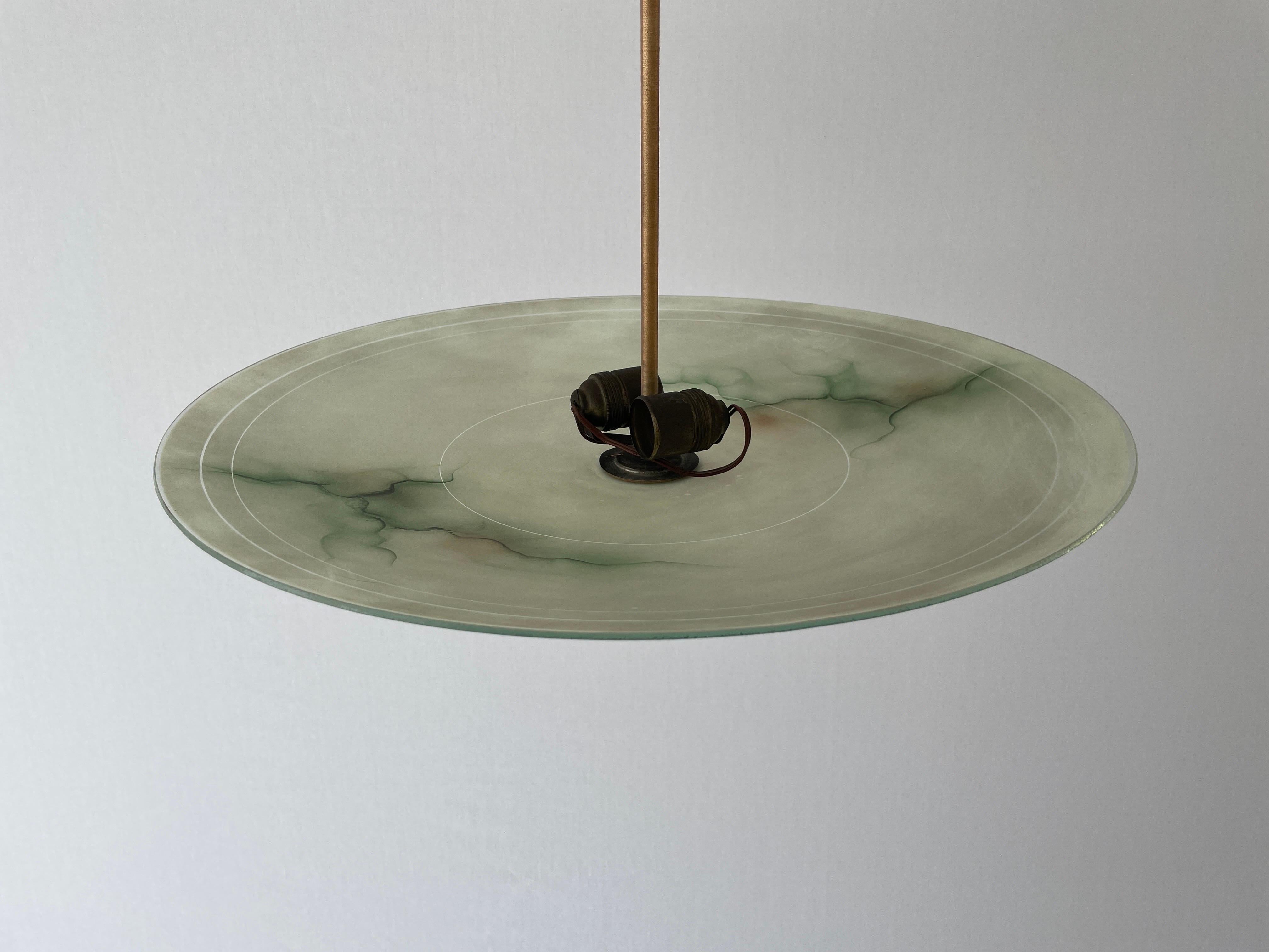 Mid-20th Century Art Deco Green Glass Ceiling Lamp, 1940s, Germany For Sale