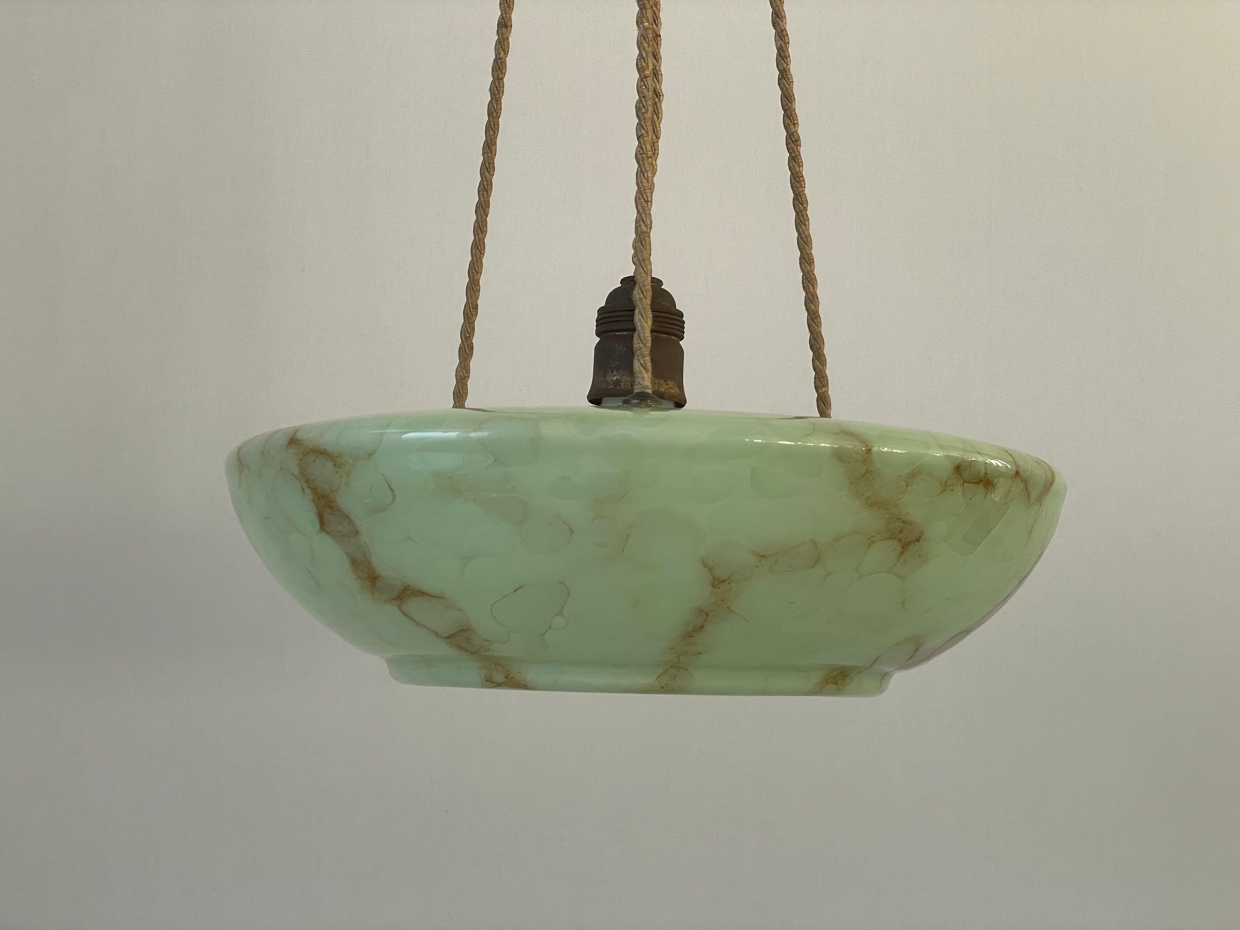 Allemand Art Deco Green Glass Ceiling Lamp, 1940s, Germany en vente