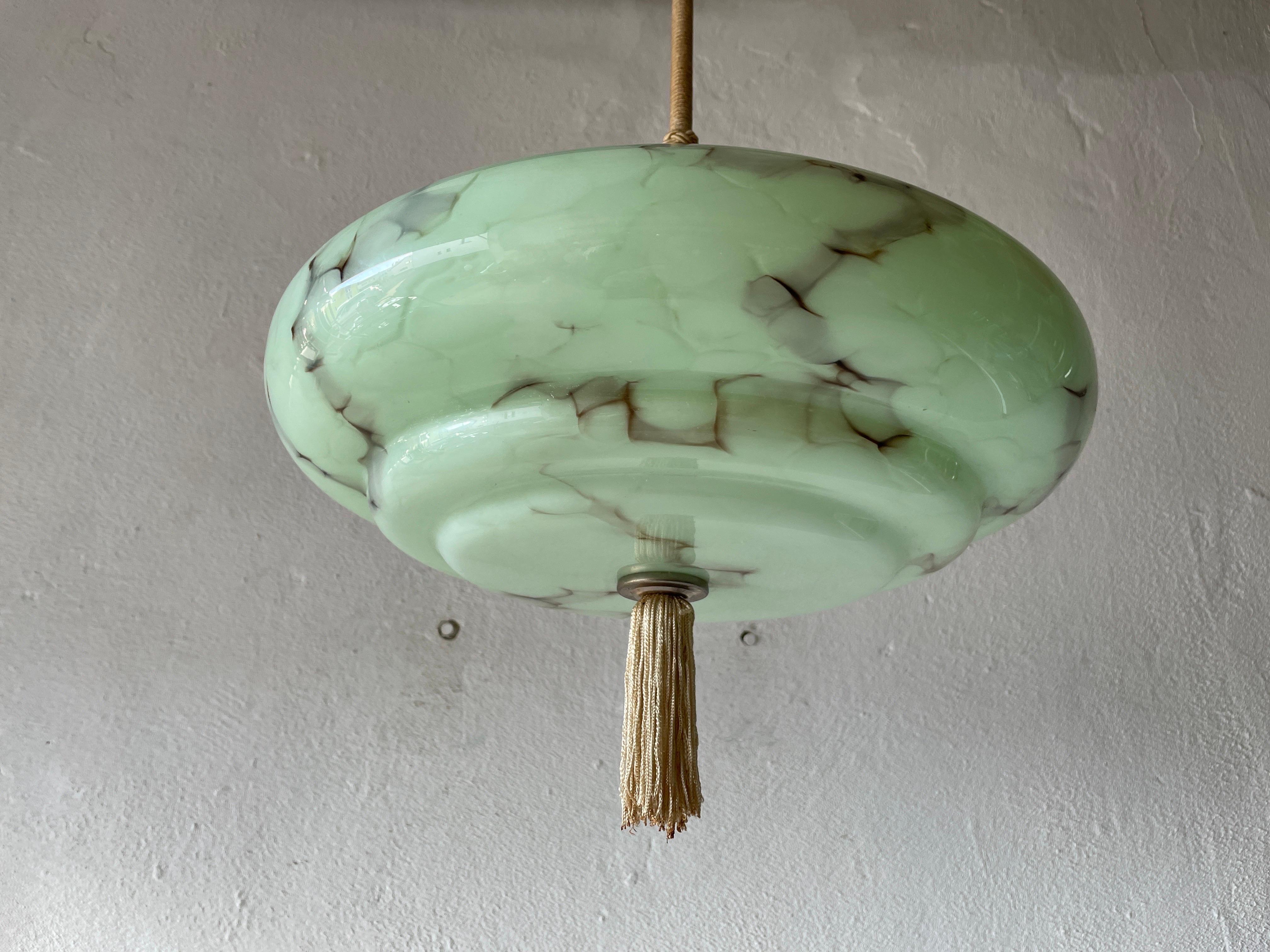 Art Deco Green Glass Ceiling Lamp, 1940s, Germany 1