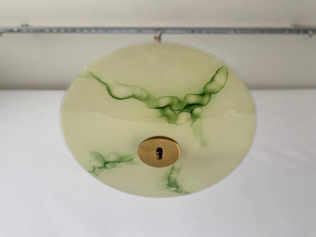 Art Deco Green Glass Ceiling Lamp, 1940s, Germany For Sale 1